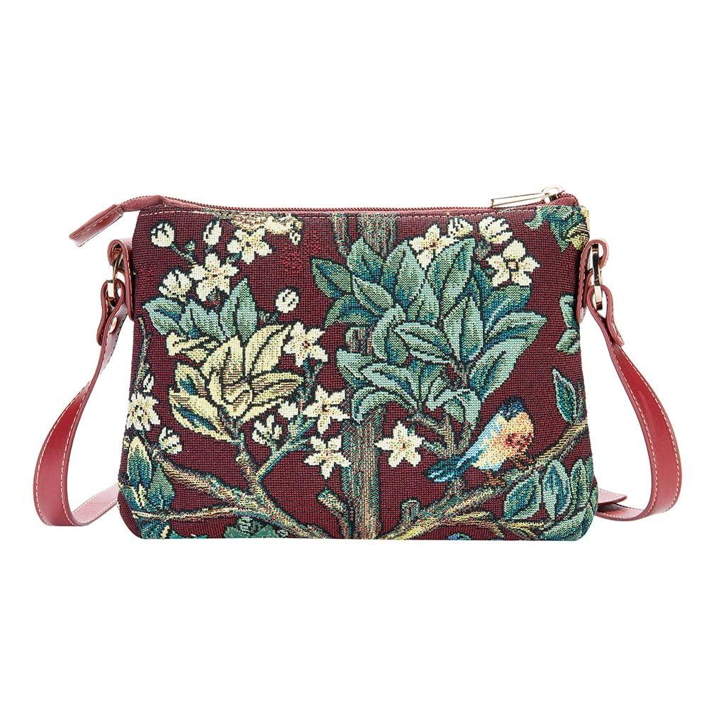 Signare Signare Tapestry Crossbody Bag Shoulder Purse for Women In William Morris Tree of Life in Red (XB02-ART-WM-TLRD)