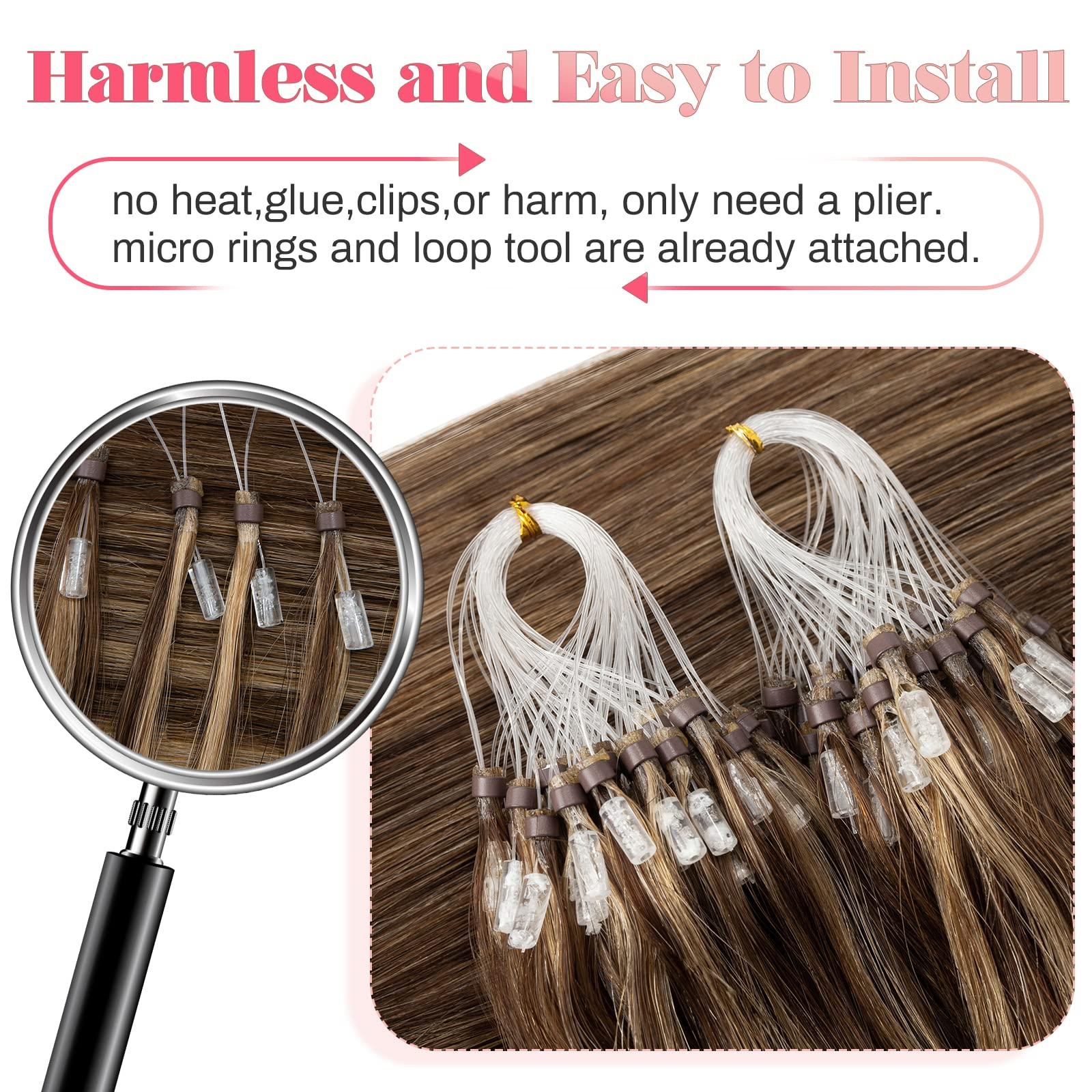 MY-LADY MY-LADY Microlink Hair Extensions Microbead Human Hair Extensions 18 Inch Micro Loop Blonde Hair Extensions Real Human Hair Medium brown mix Dark Blonde Cold Fusion Extensions Micro Link #4/27