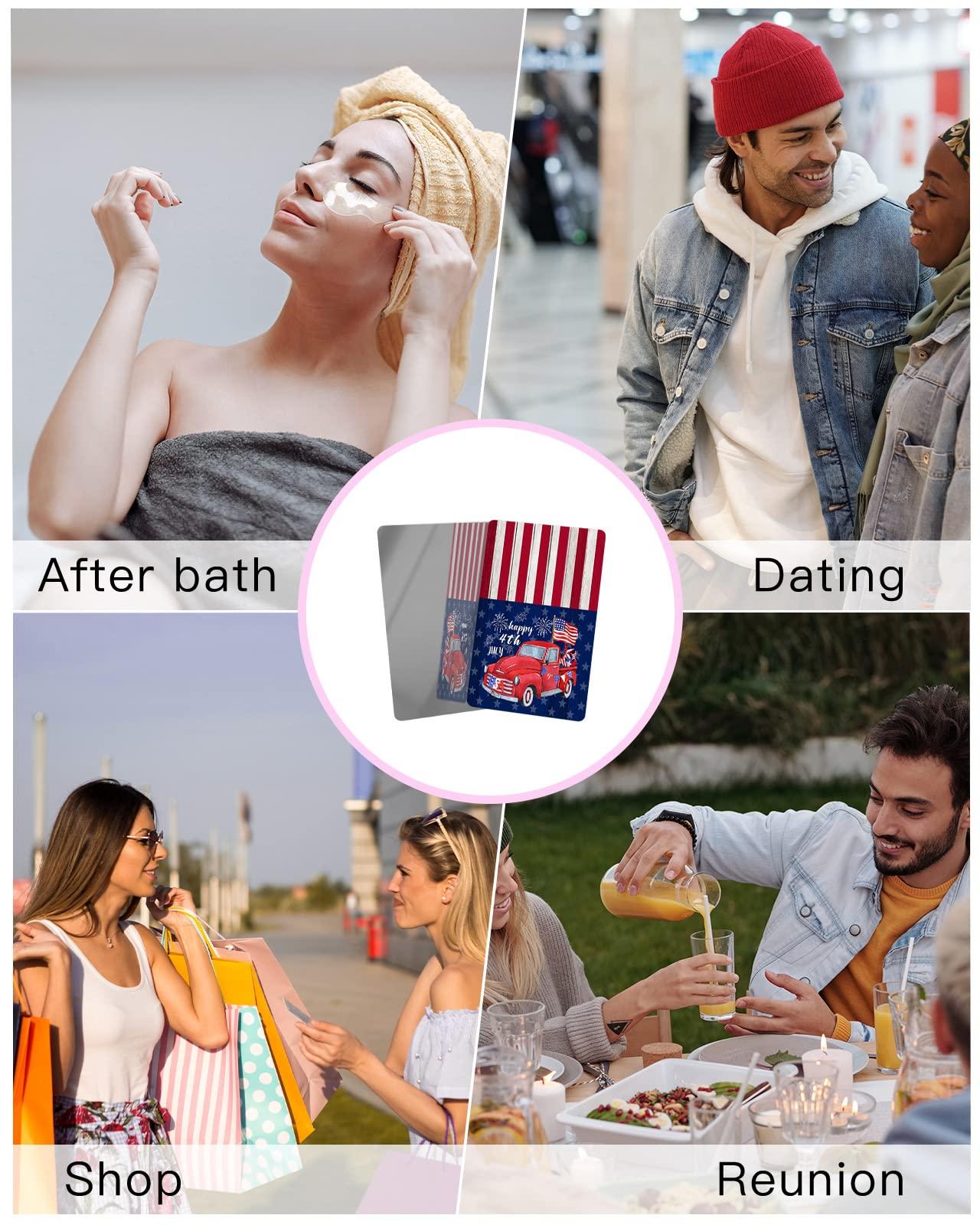 Carosoffe Carosoffe American Flag Star Wood Rustic Small Compact Mirror for Purse, American Flag Star Wood Rustic Travel Makeup Mirror for Women Men, Rectangular Handheld Compact Pocket Mirror 2 PCS