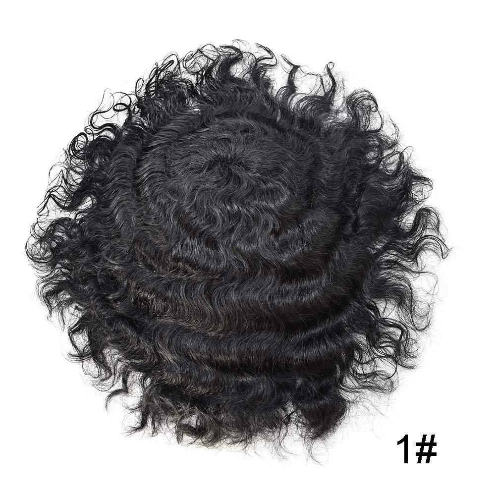 Generic Mens Toupee Hair Replacement System 6X9 Inch Mens Unit 20MM Curly Wave European Human Hair Piece Durable Fine Mono Toupee for Men 100% Density