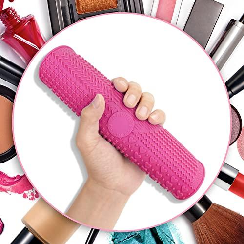 Ranphykx Makeup Brush Cleaner Mat Silicone Brush Cleaning Mat Big Size Make Up Brush Clean Pad with Suction Cup for Makeup Brush Cleaning (Hot Pink)