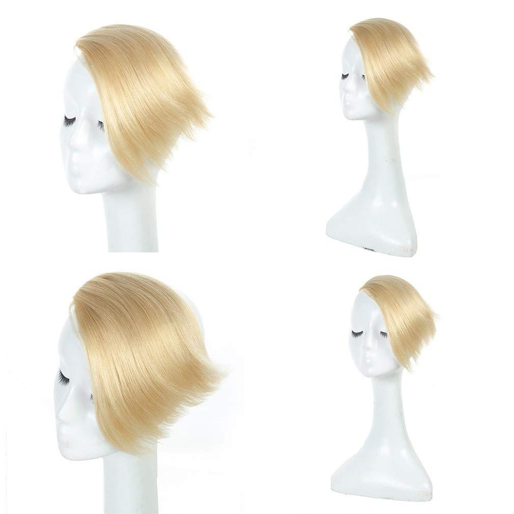 RemeeHi RemeeHi 100% Real Human Hair Invisible Side-swept Bangs Clip In Topper Top Thin Loss Hair Extension Raise Up Pad Hair Root 10 inch 25g 613# Bleach Blonde