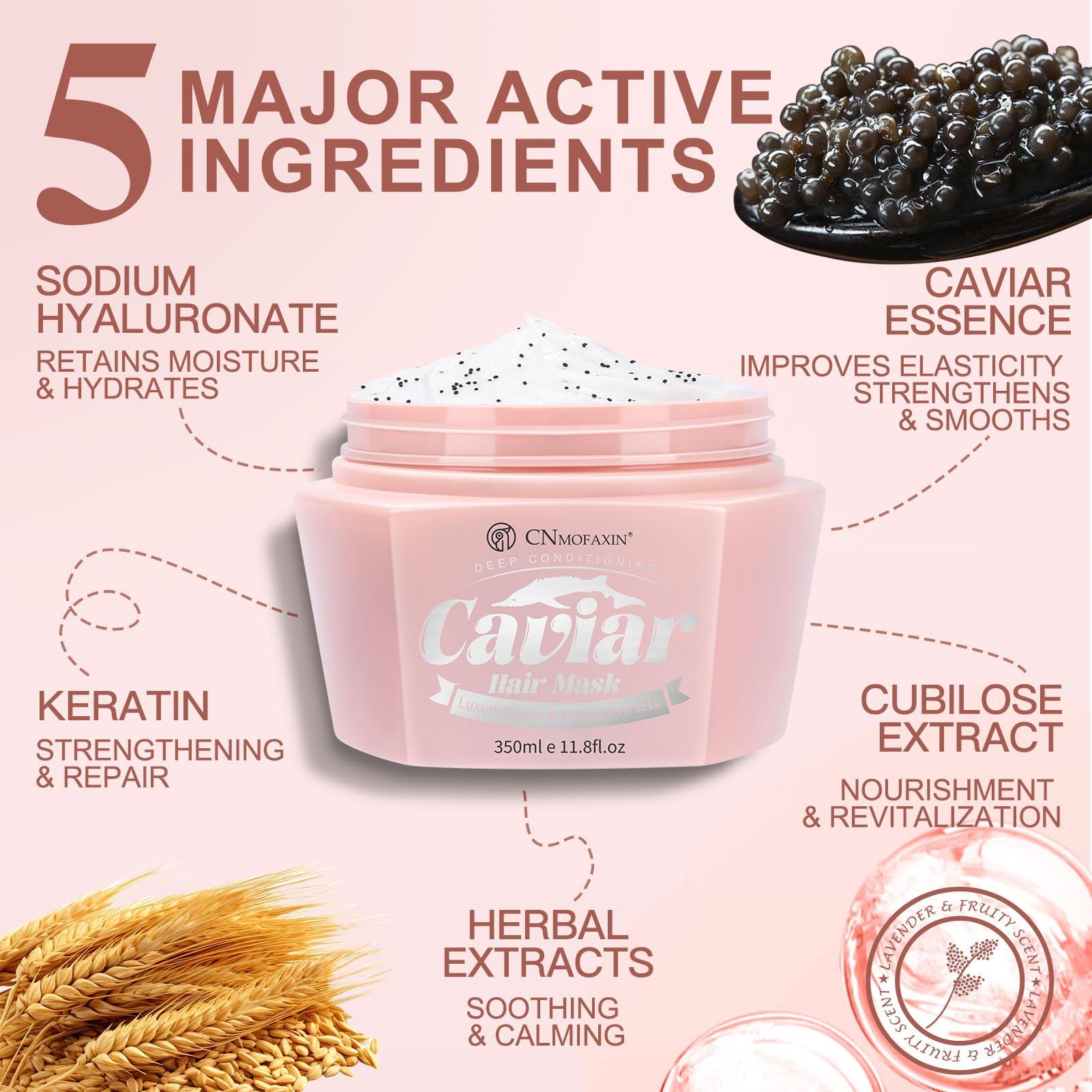 CNMOFAXIN CNMOFAXIN Caviar Hair Mask, Enriched with Caviar Essence, Keratin, & Herbal Extracts for Ultimate Shine & Softness, Deep Conditioning Treatment for Dry or Damaged Hair, 11.8 fl ozSulfate-Free