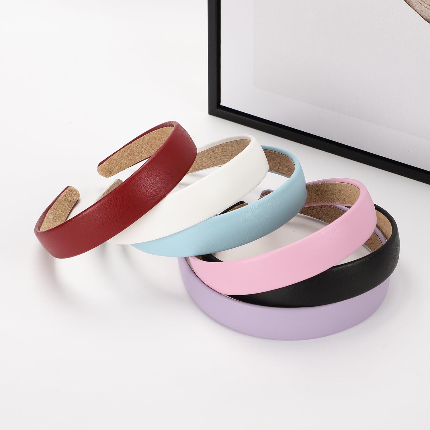 WantGor WantGor 1 Inch PU Leather Headband, Wide Padded Hairband Fashion Hair Bands Cute Womens Headbands Holiday DIY Hair Accessories (Black)