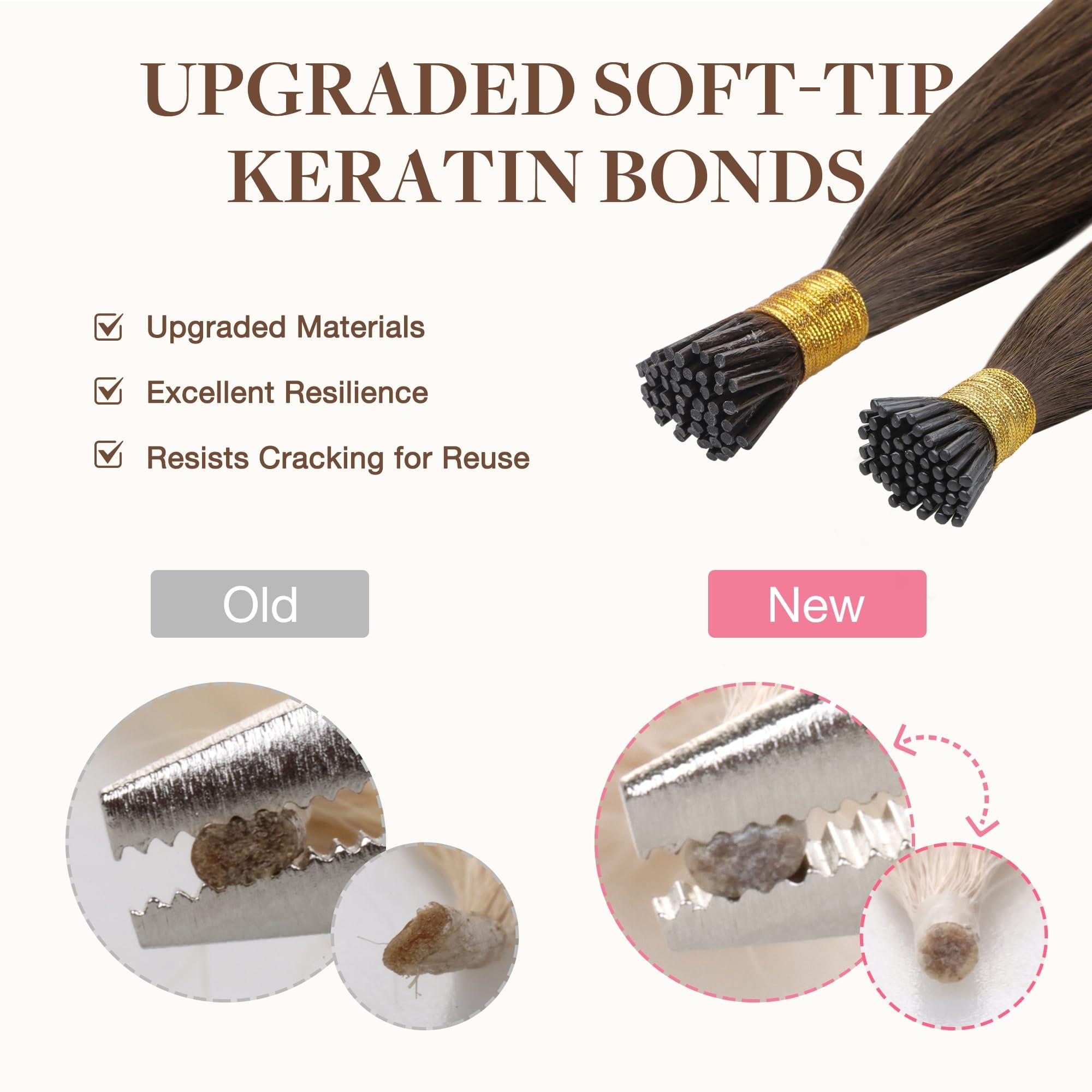 GOO GOO GOO GOO I Tip Hair Extensions Real Human Hair, 14inch 50g 100S, Cold Fusion I Tip Hair Extensions, Invisible Remy Hair Extensions, 4/26/4 Balayage Chocolate Brown to Honey Blonde