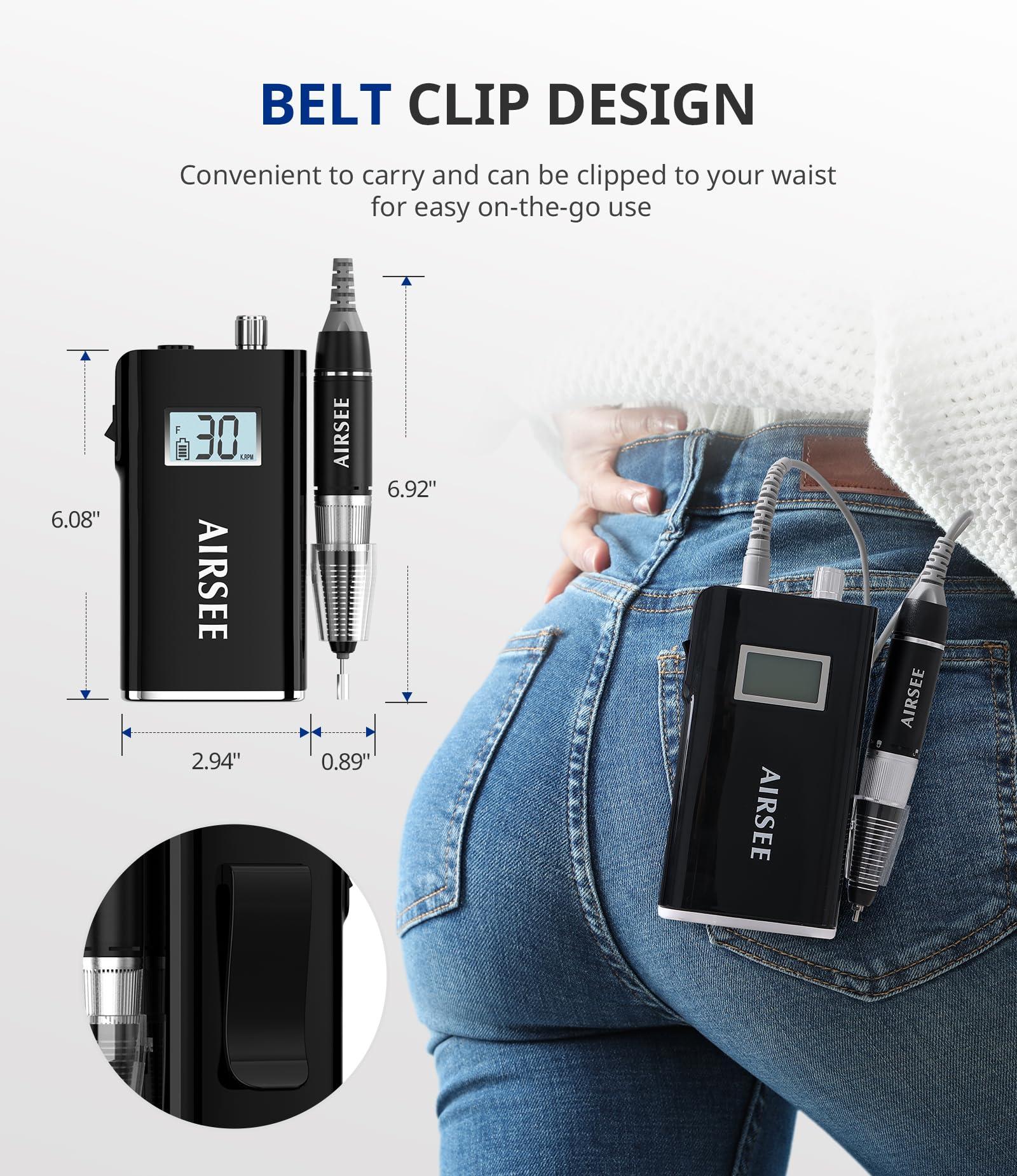 AIRSEE AIRSEE Rechargeable 30000RPM Electric Nail Drill E8 Black & AIRSEE Tungsten Carbide 5 in 1 Acrylic Nail Drill Bit Coarse-XC+C+M