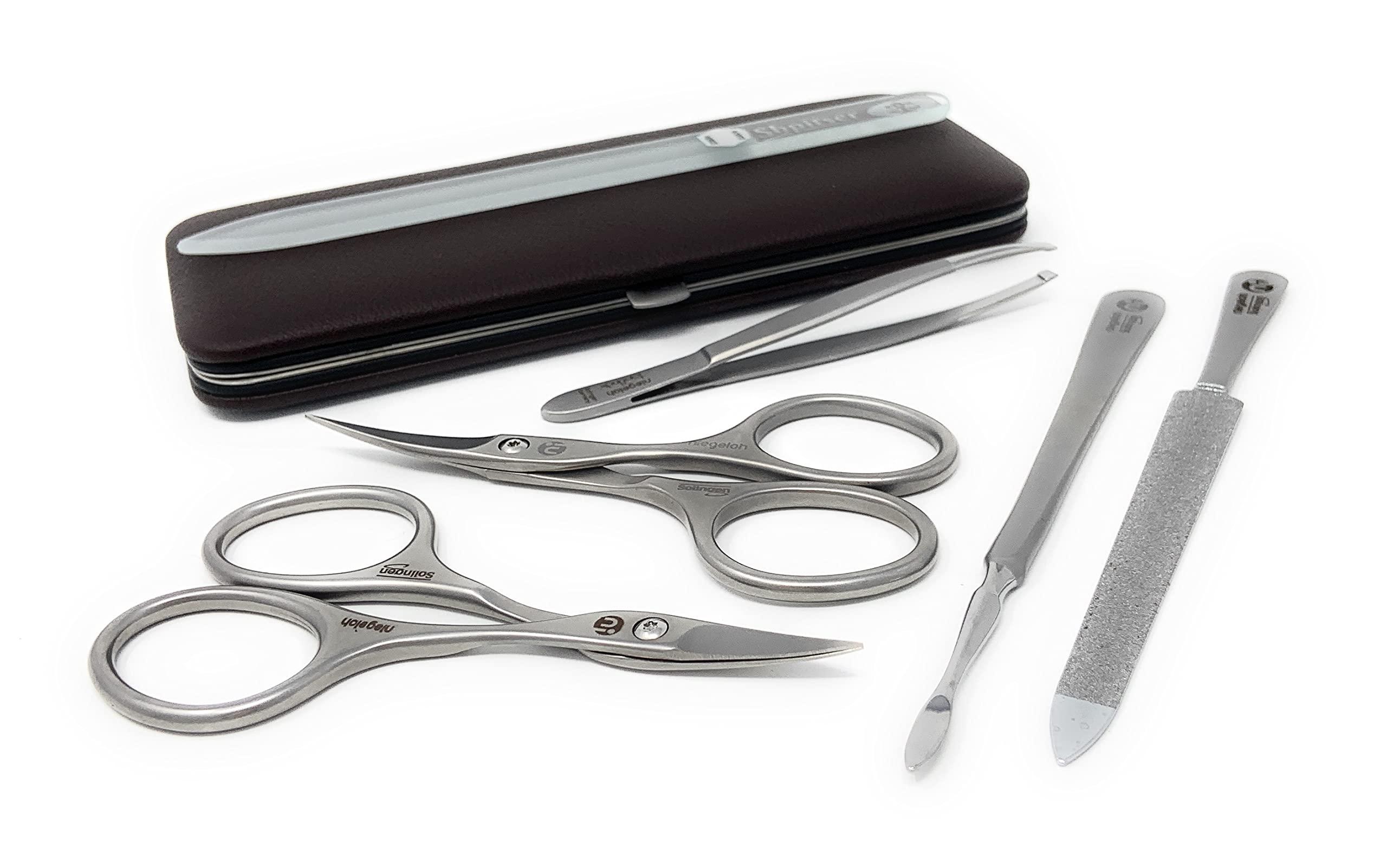 Niegeloh Niegeloh Solingen TopInox Surgical Stainless Steel Luxuries Manicure Set Grooming kit In Quality Nappa Leather Case Made in Germany Plus BONUS: SHPITSER Crystal Glass Nail File