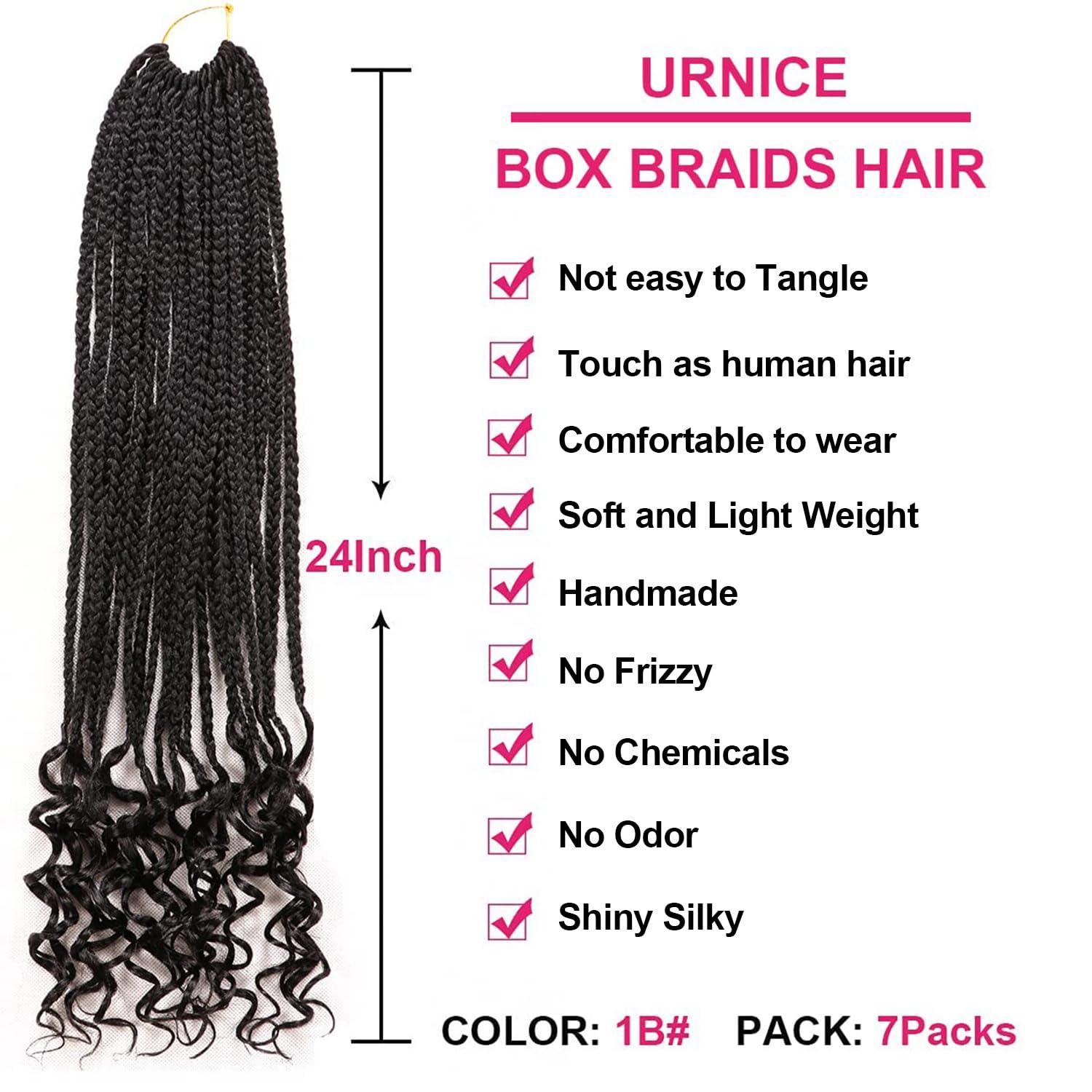 URNice 7 Packs Goddess Box Braids Crochet Hair 24 Inch Crochet Braids with Curly Ends Bohemian Crochet Hair Hair for Black Women (24 Inch 7 Packs, 1B#)