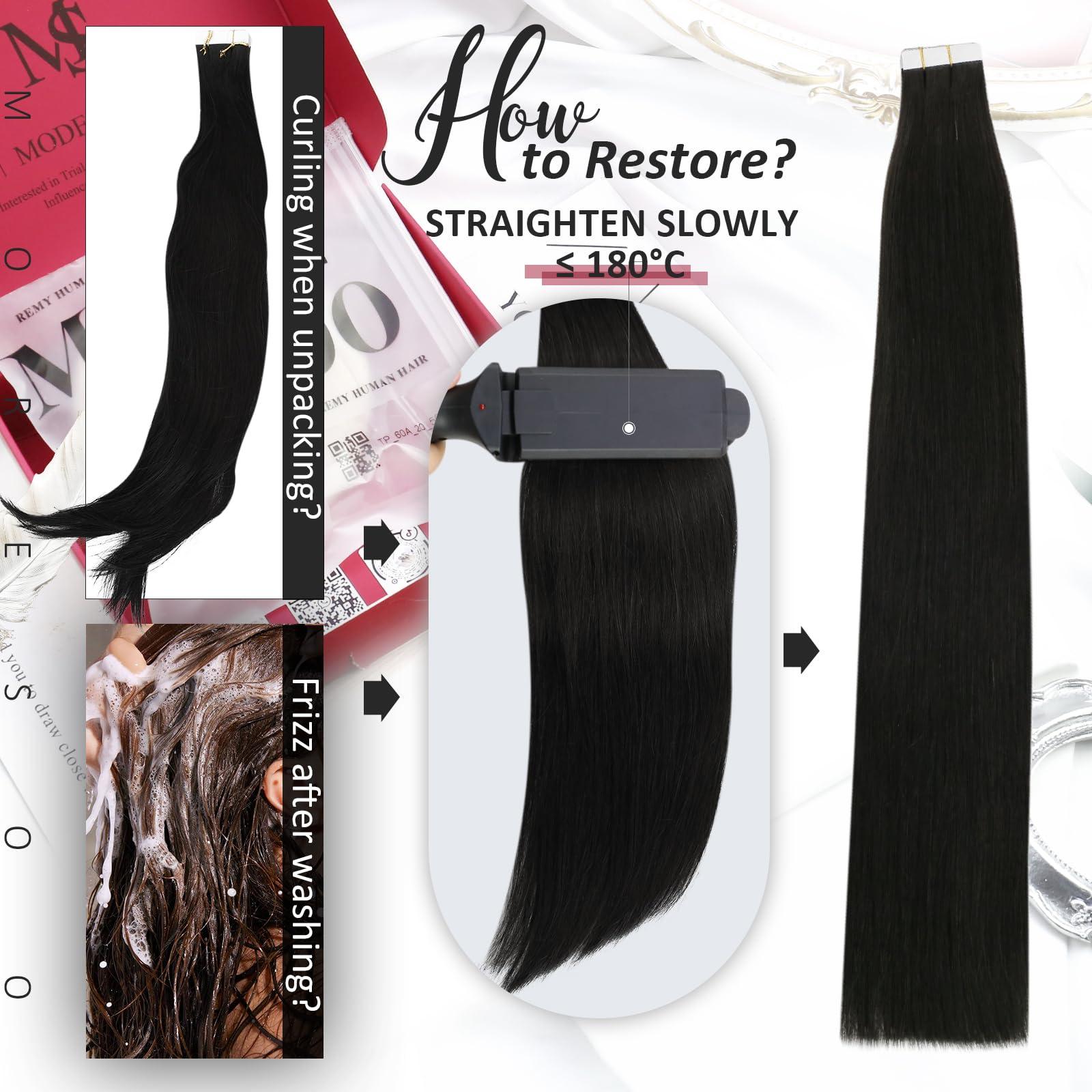 Moresoo Moresoo Tape in Hair Extensions Human Hair 24 Inch 40Pcs Natural Black Hair Extensions Human Hair Tape in 100g Seamless Invisible Tape in Hair Extensions Human Hair #1B