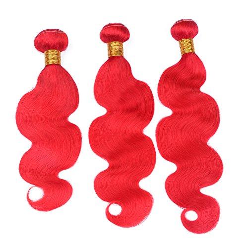 Generic Brazilian Virgin Hair Weaves With Frontal Closure Ruby Red Body Wave Hair Wefts With Lace Frontal Bleached Knot 13x4 Frontal With Body Wave Red Colored 3Bundles Extensions (18 18 18+16 inch closure)