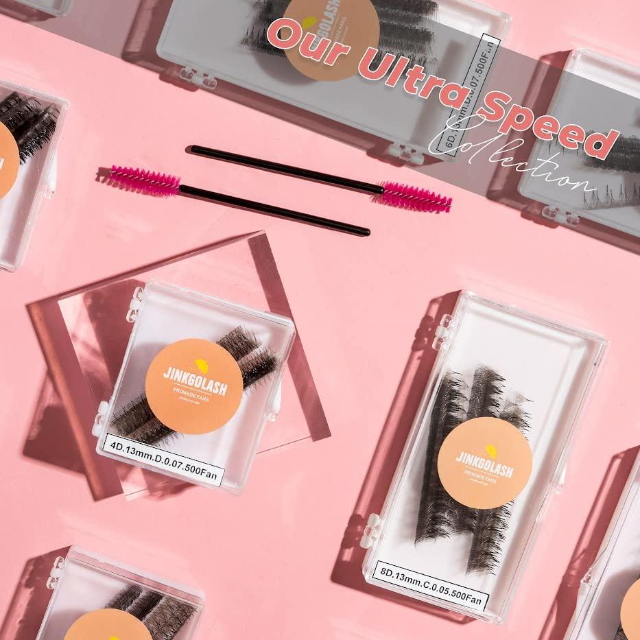 JINKGOLASH JINKGOLASH 500 Eyelash Extension Promade 4D to 16D Not Premade, Ultra Lash Fans 0.03/0.05/0.07mm Thickness, C D Curl Lashes, 8 - 16mm Length for Easy Volume Individual Eyelash Extensions Clusters DIY(12D-0.03-D (14mm))