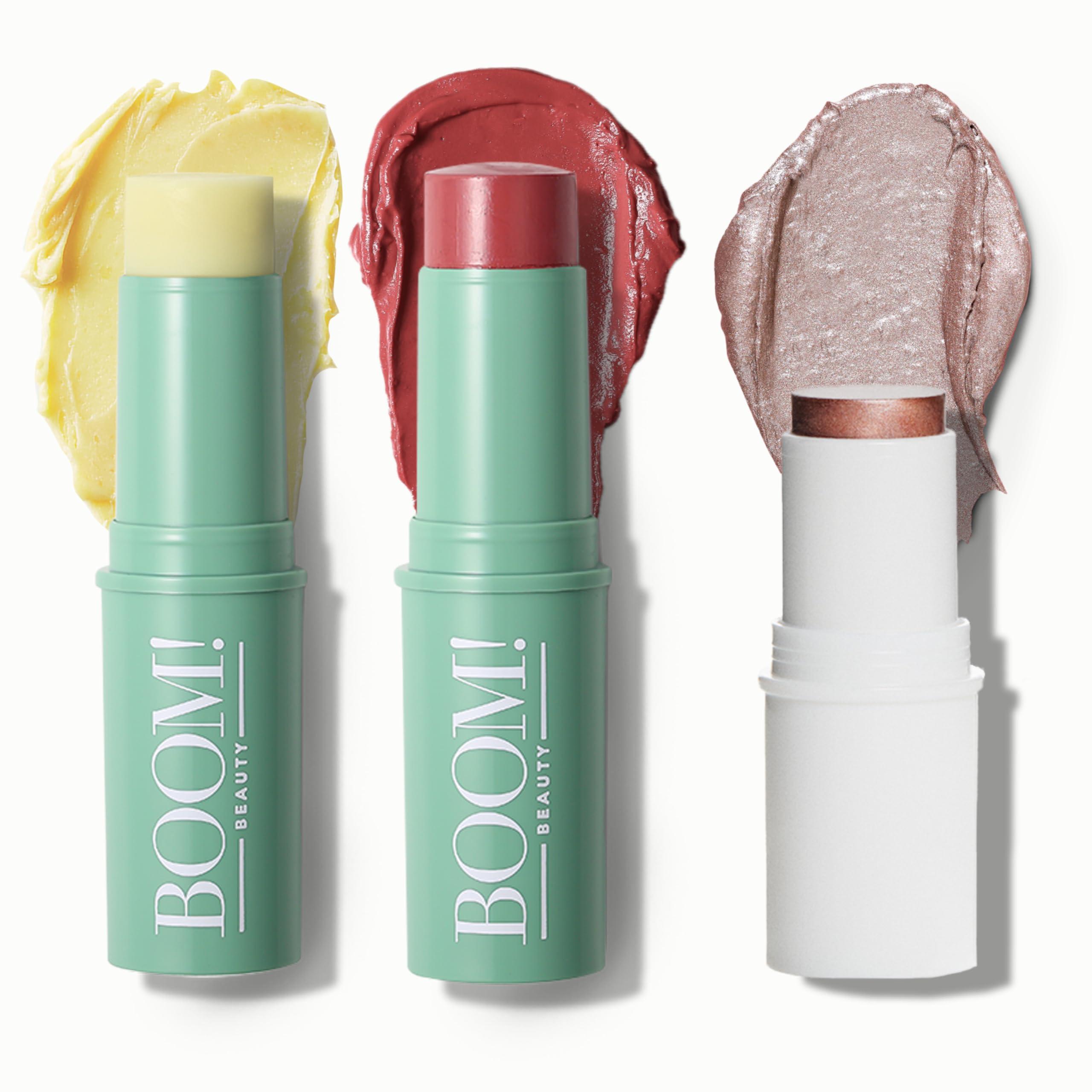 BOOM! by Cindy Joseph BOOM! by Cindy Joseph Boomstick Trio - 3 Pack Boom Makeup Sticks - Blush Stick in Rose Nude, Highlighter Stick & Moisturizer Stick - Multi-Use Vegan Makeup Sticks for Older Women & Mature Skin