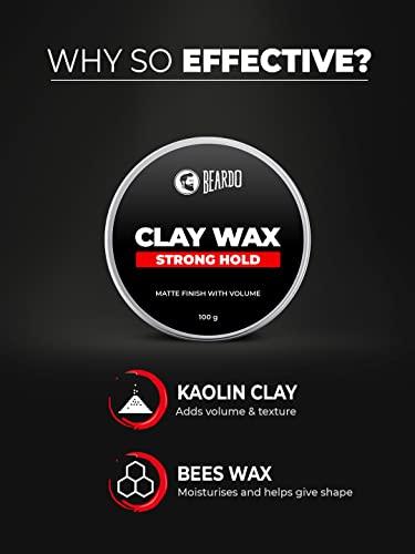 BEARDO BEARDO Hair CLAY Wax for Men, 100 gm | Matte Finish with volume| Strong Hold Re-stylable Hair styles | With Kaolin Clay | Used by salon professionals 3.4Fl Oz