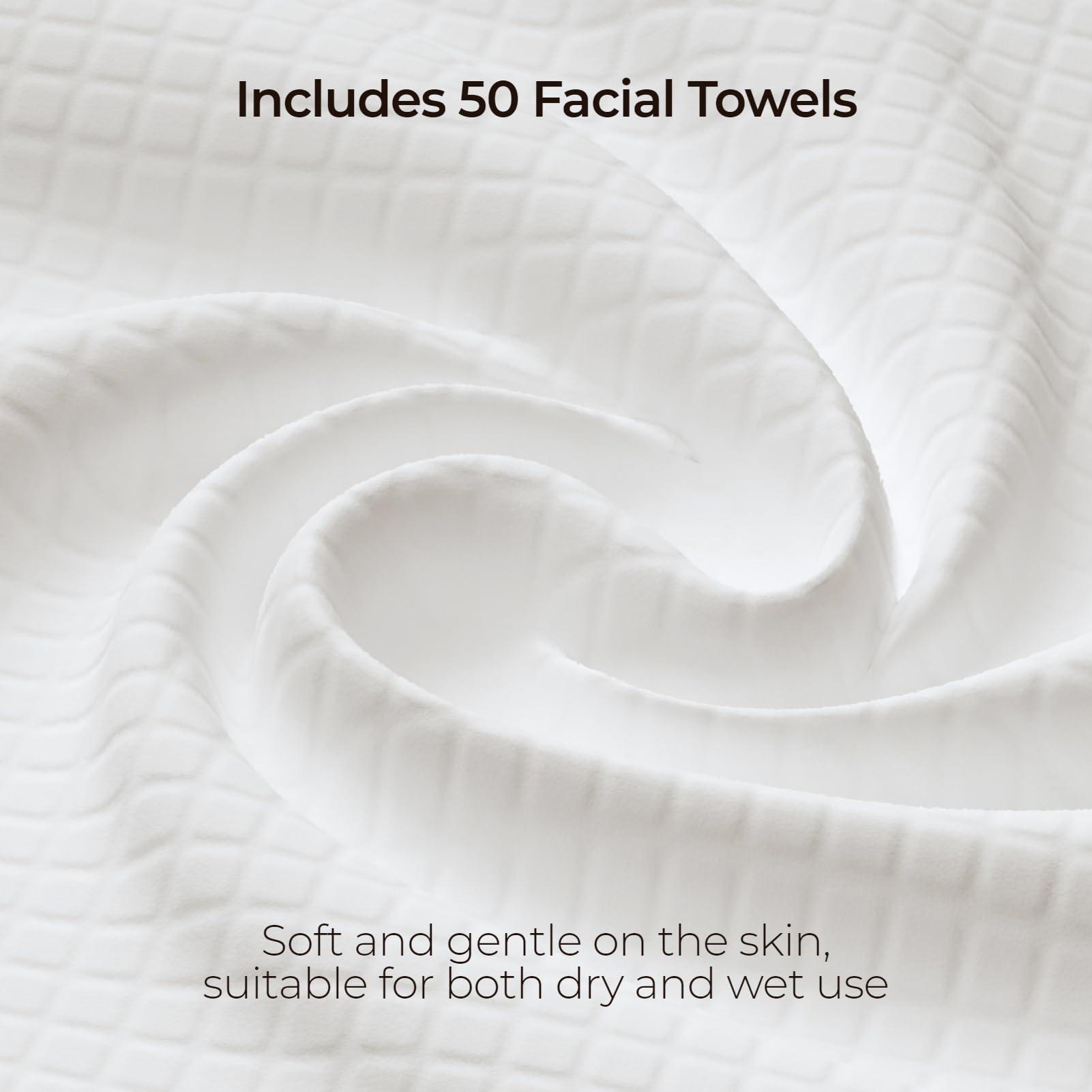 Wealone Wealone Bamboo Storage Box with Quick Dry Stone, Include 50 PCS Disposable Face Towelettes XL, Front-opening Face Towel Holder, Face Cloths for Washing, Disposable Makeup Remover Dry Wipes Container