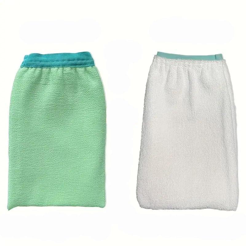 ASWANKA Korean Exfoliating Mitts(2pcs), Plant Based Exfoliating Gloves for Body Visibly Lift Away Dead Skin, 2 Layers Painless Remove Tan Spray, Keratosis Pilaris, Natural Material, Green