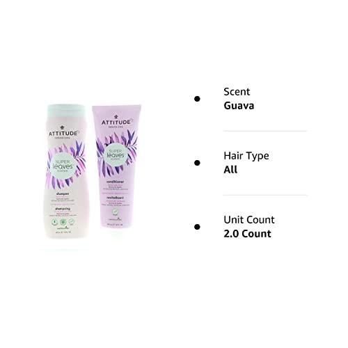ATTITUDE ATTITUDE Super Leaves Moisture Rich Shampoo & Conditioner Bundle With Quinoa, Vitamin B5, Jojoba, Indian Cress, Watercress & Jasmine, Guava, 16 + 8 Fl Oz, 2 Count