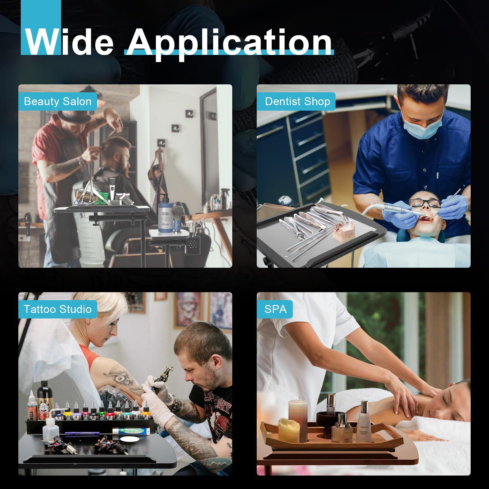 KWCWB KWCWB Tattoo Workstation Tattoo Tray with Wheels, Portable Dual Table Top Rolly Tray Tattoo Table wiht Armrests Mobile Tattoo Station, Height Adjustable - for Tattoo Beauty Pedicure Nail Salon Tools