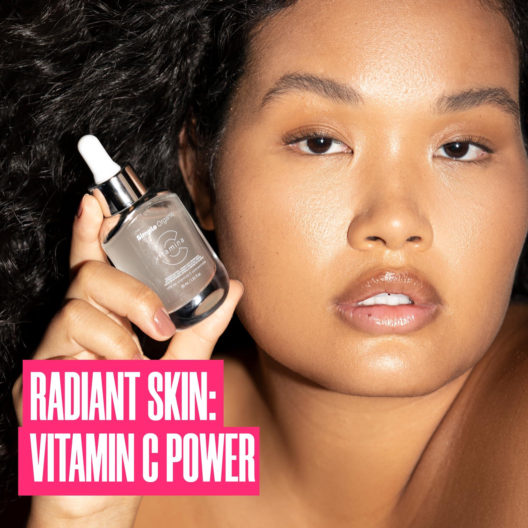 Simple Organic SIMPLE ORGANIC - Vitamin C Serum - Luminous Skin, Boosts Collagen Production, Reduces Pores and Expression Lines, Protects Against UV Rays, Skincare Routine, Day & Night Serum