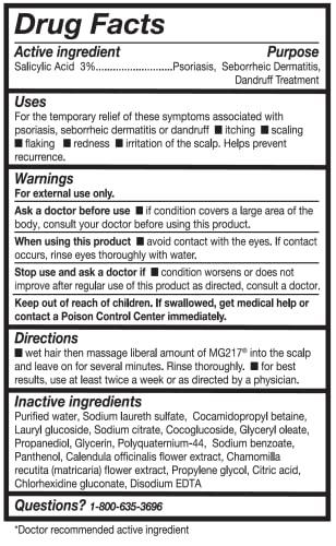 MG217 MG217 Dandruff Shampoo & Conditioner, 3percent Salicylic Acid Shampoo & Conditioner, 8 oz Tube, Clear