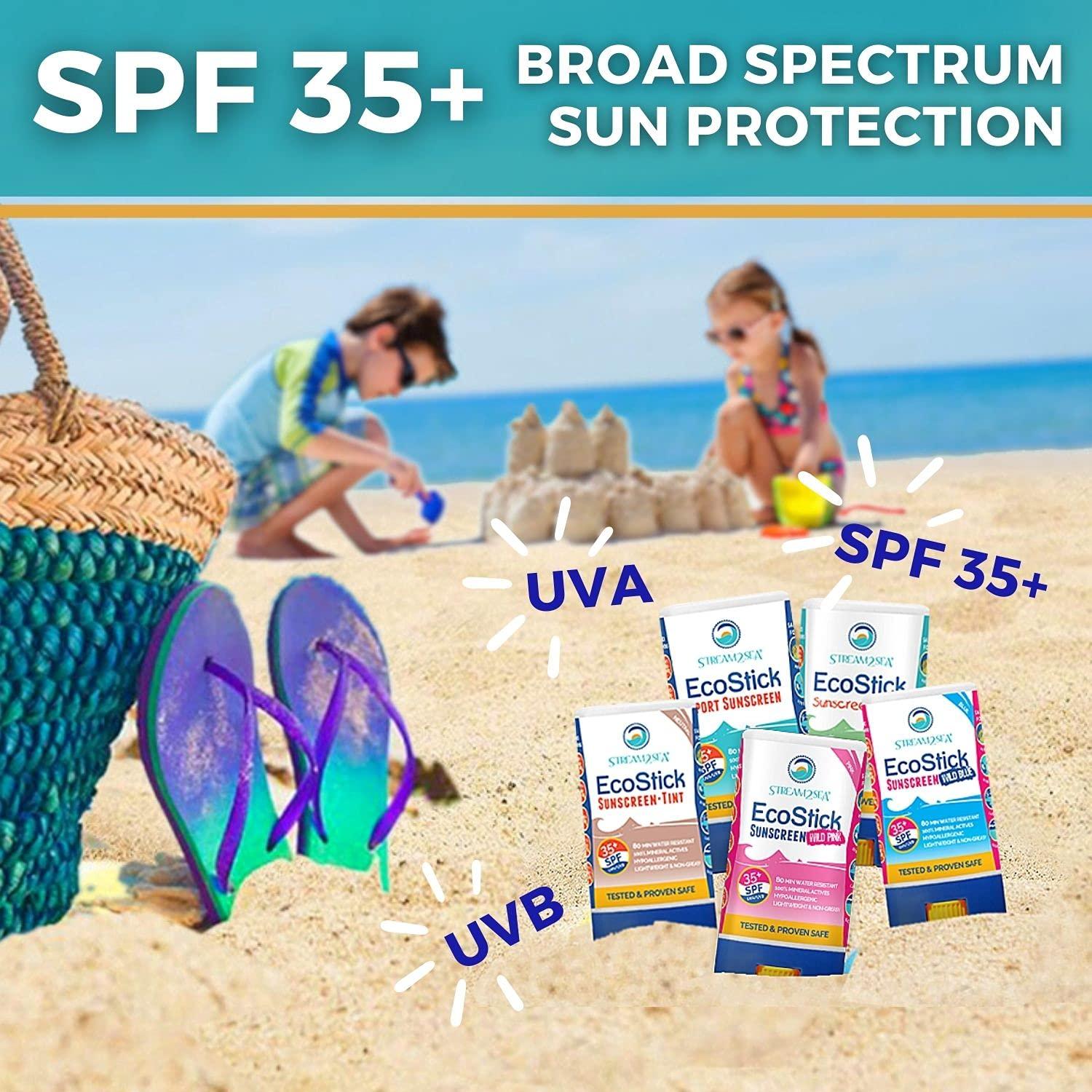 STREAM 2 SEA STREAM2SEA EcoStick SPF 35 Mineral Sunscreen Stick, Sweat Water Resistant Sunblock, USDA Approved Biodegradable Paraben Free Reef Safe Sunscreen Protection Against UVA UVB (EcoStick Kids) - 0.5 oz