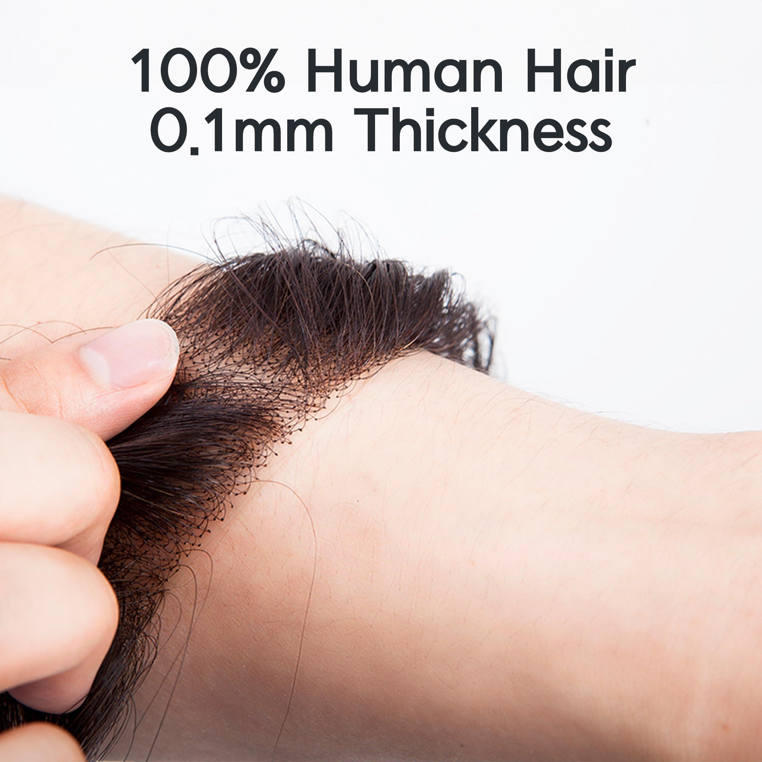 JY STORE Generic Men\'s 100% Human Hair Crown Partial Wig for Receding Hairline, M-Shaped Balding, and Alopecia Areata, Natural Black