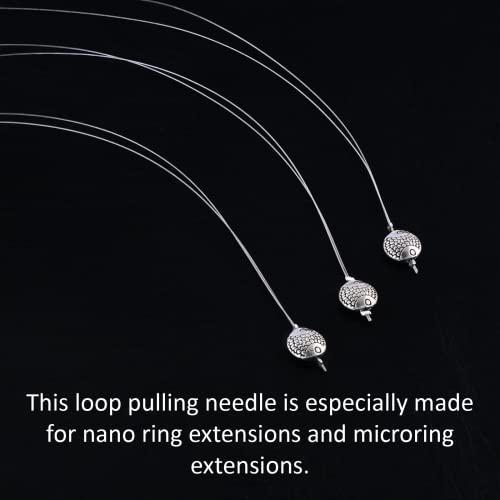 My Hair Tools My Hair Tools Hair Extension Nano Rings Threader Loop Hook Pulling Needle Tool 3pcs Micro Beads Links Feather Hair Extensions Threading Tool (3Pcs Threading Tool), Silver, 24cm