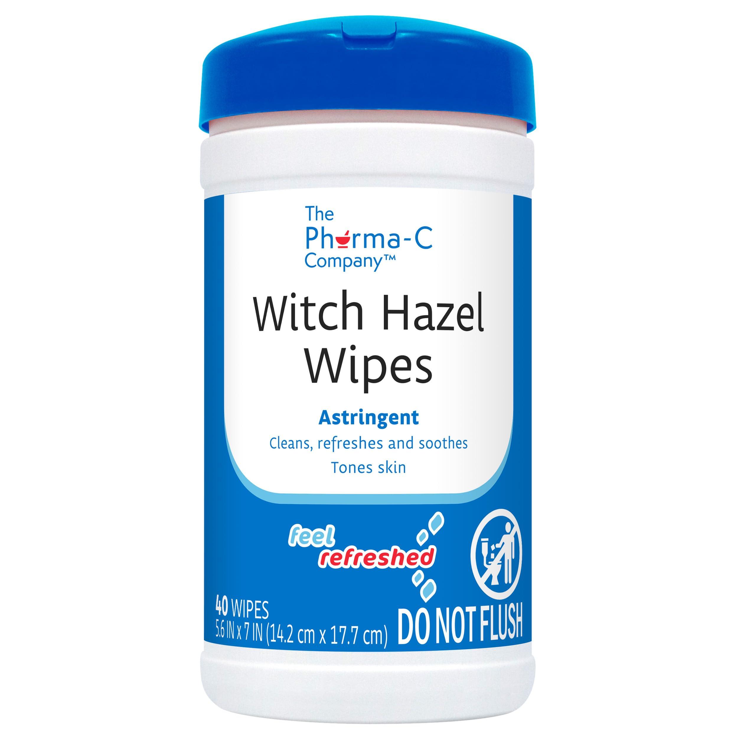 Pharma-C-Wipes The Pharma-C Company 100% Witch Hazel Wipes [40 Wipes] - Daily Toner & Astringent Cleansing Cloths For Face