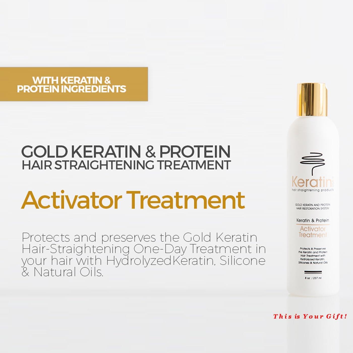 KERATIN USA HAIR STRAIGHTENING PRODUCTS Gold Keratin Hair Straightening Duo: One-Day Treatment 16oz and FREE Activator 8oz