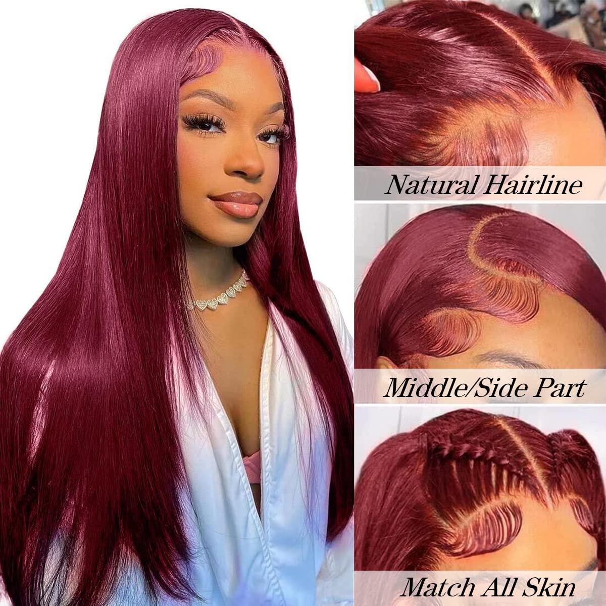 haha Haha 99J Burgundy Bundles With Closure Human Hair Straight Wine Red Human Hair Bundles With 4x4 Lace Closure Pre Plucked Free Part 10A Brazilian Raw Remy Virgin Hair Extensions 16 18 20+14
