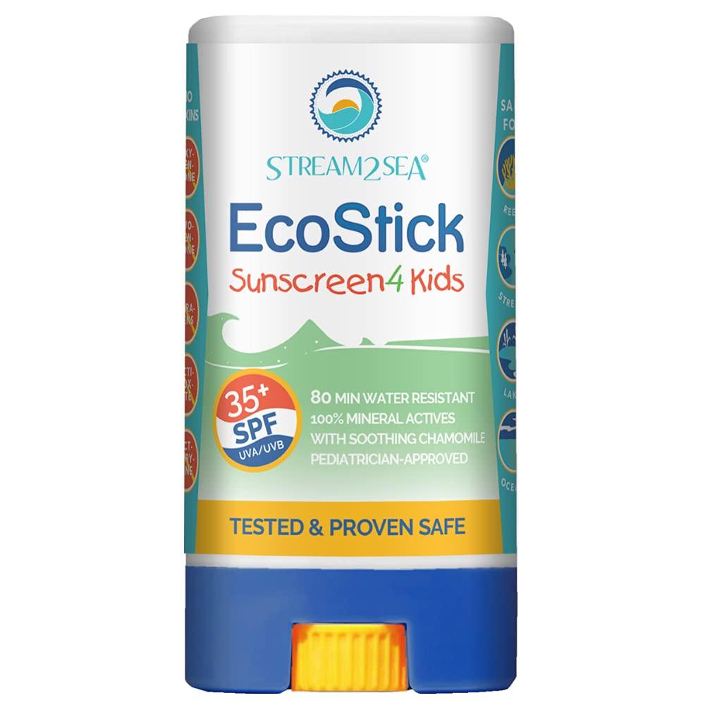 STREAM 2 SEA STREAM2SEA EcoStick SPF 35 Mineral Sunscreen Stick, Sweat Water Resistant Sunblock, USDA Approved Biodegradable Paraben Free Reef Safe Sunscreen Protection Against UVA UVB (EcoStick Kids) - 0.5 oz