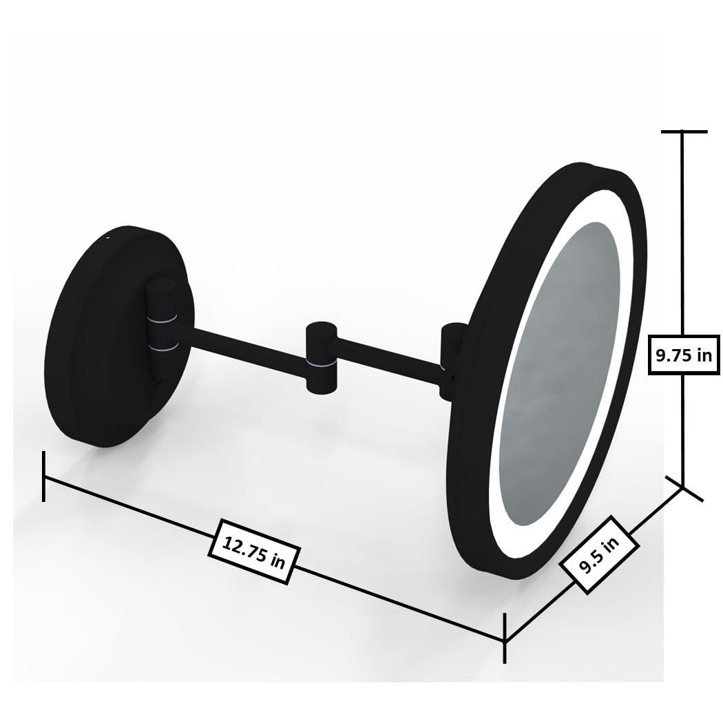 Universal Lighting and Decor Kimball and Young Matte Black Single-Sided LED Round Arm Wall Mirror