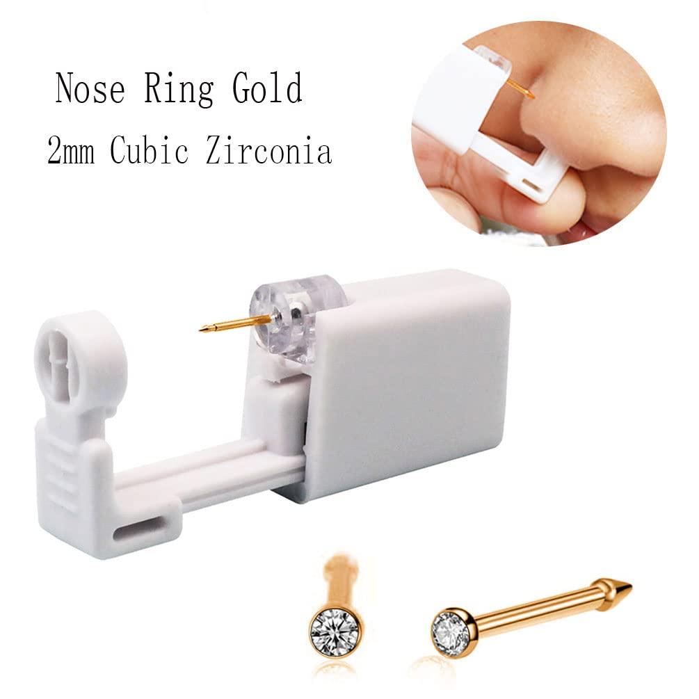 SLVIEKAE Nose Piercing Kit, Nose Pierce Kit Nose Piercing Gun Self Nose Piercing Gun Kit Nose Piercing Gun Kit Tool (Gold)