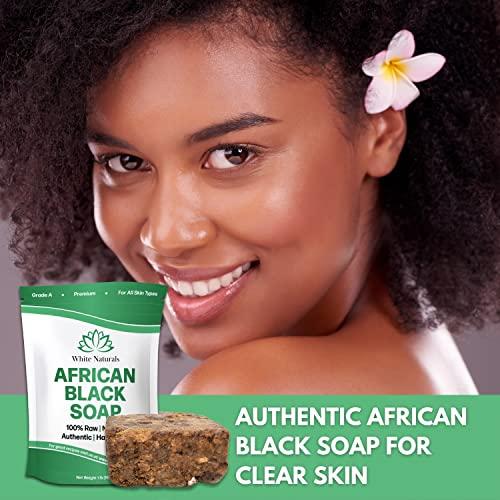 White Naturals Raw African Black Soap 1lb Bar, for Dry Skin and Skin Conditions, Pure & Natural Ingredients, Imported From Ghana