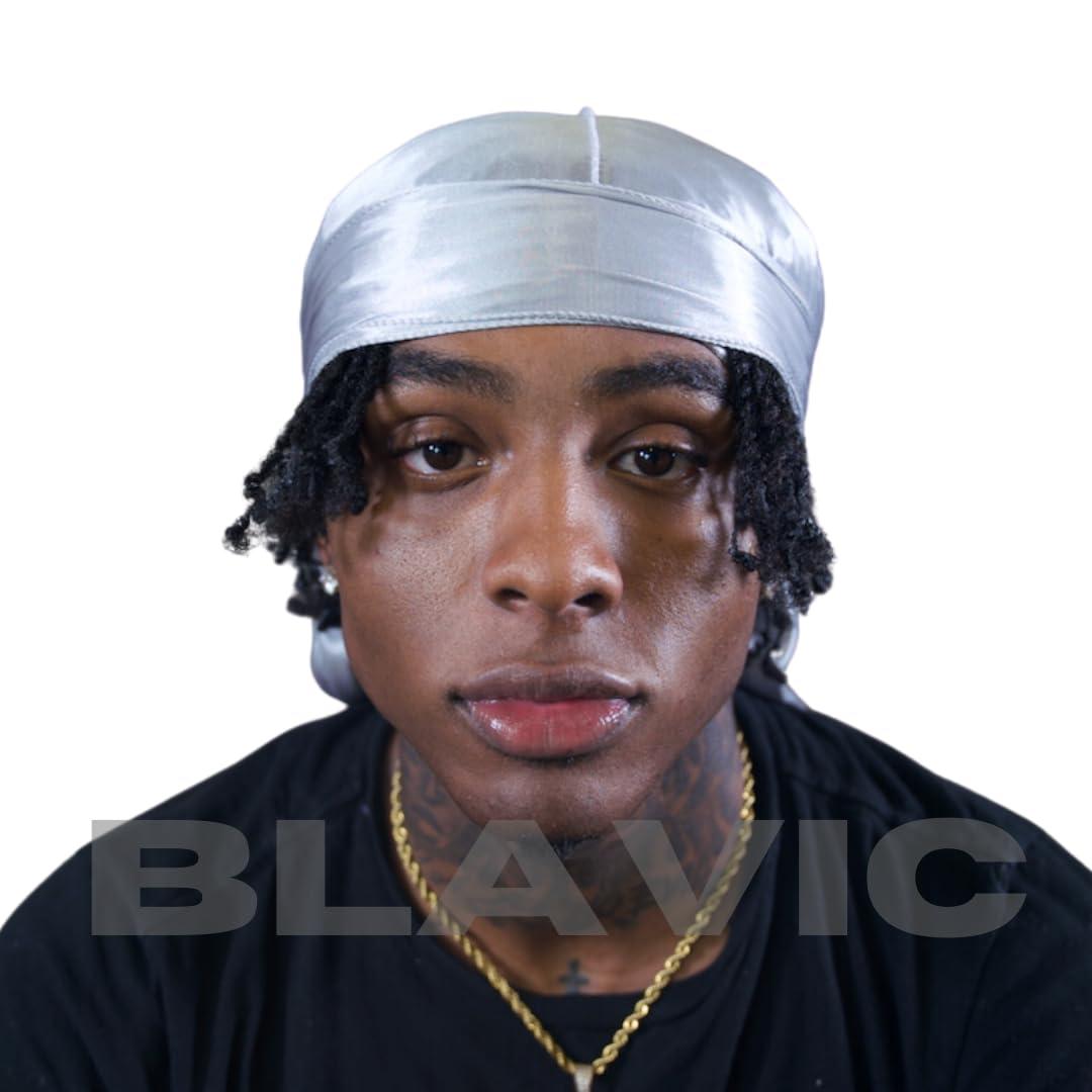 Blavic Blavic Durag For Braids, Locs, And Twist - Silk Durag for Men, Long Double Wide Straps, Outside Seam Triple Stitch Du Rag (Grey)