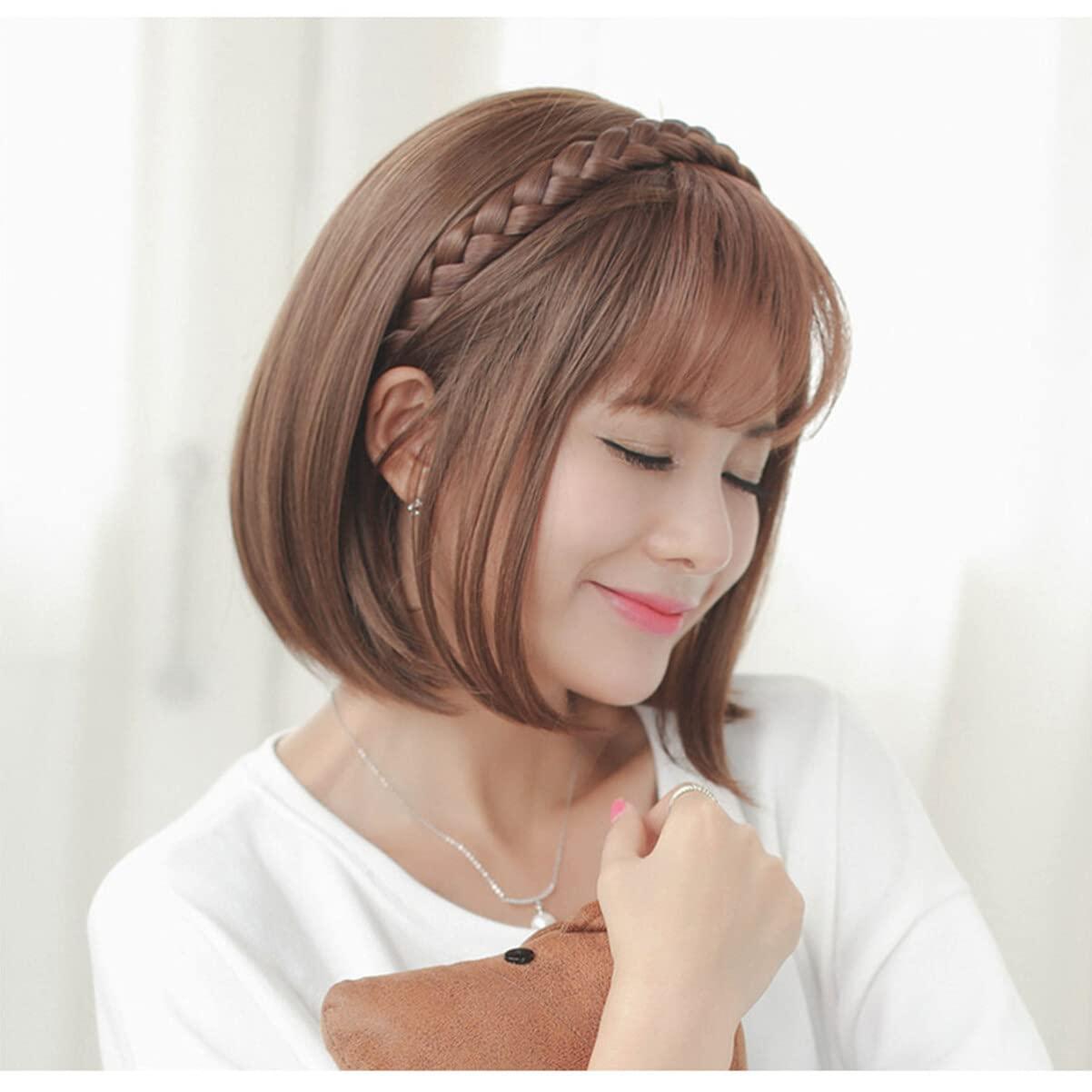 FRCOLOR FRCOLOR Headband Bangs Wig Front Hair Bangs Wigs Headband Braid Headband Bangs Synthetic Wigs Hair Bangs Headband Front Hair Bangs Fringe Hair Extensions for Women Girls(light Brown)