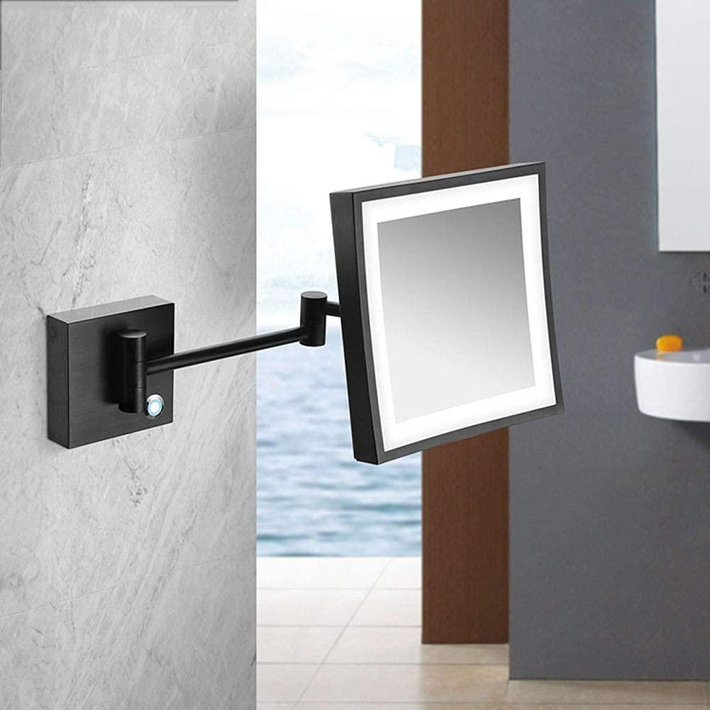 Suuim Bathroom Shaving Mirror Wall Mounted Led Illuminated Makeup Mirror with 3X Magnifying Touch Screen Swivel Extendable Square Vanity Mirror UK Plug/Chro