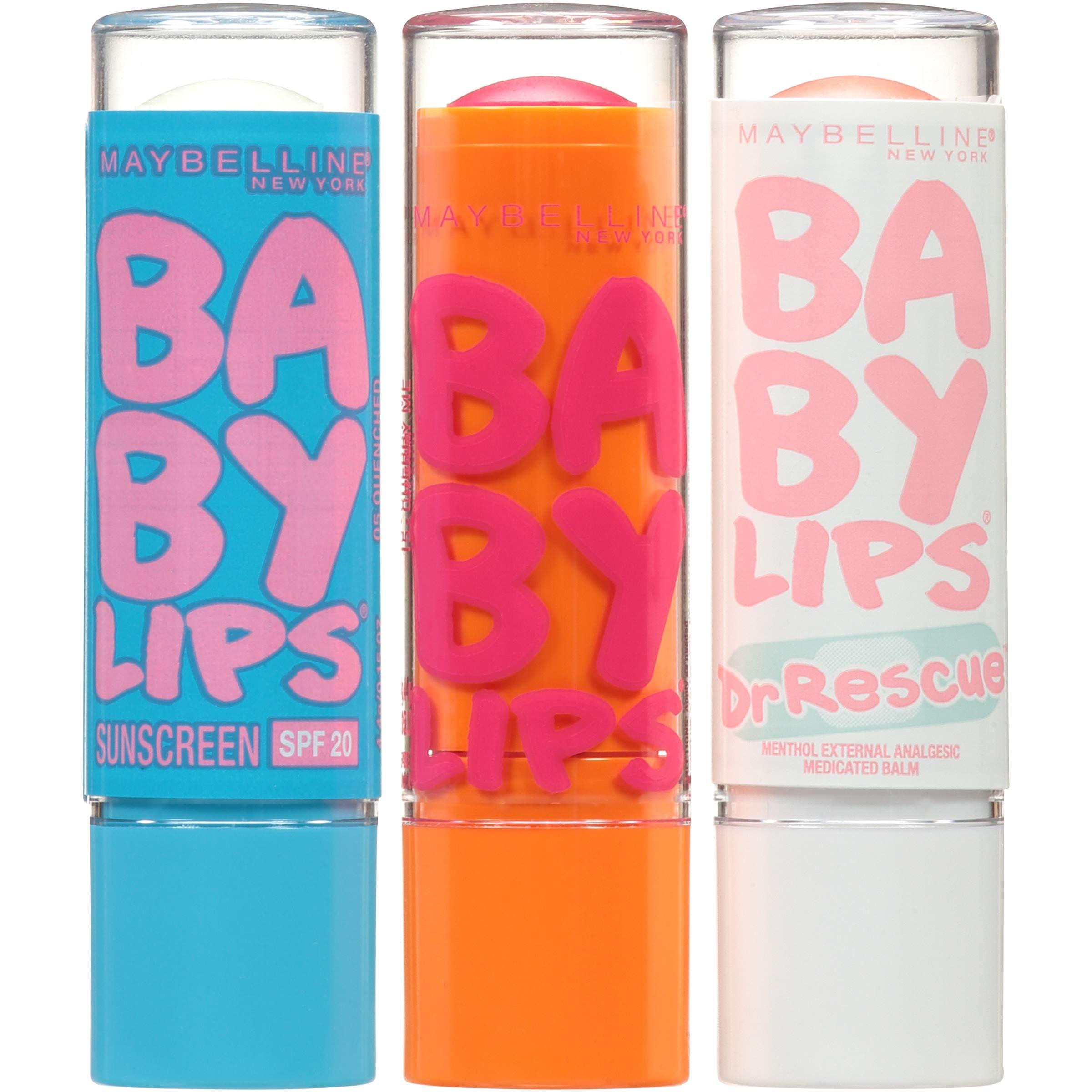 MAYBELLINE Maybelline New York Baby Lips Moisturizing Lip Balm 3-pack, Lip Care Essentials, 3 Shades