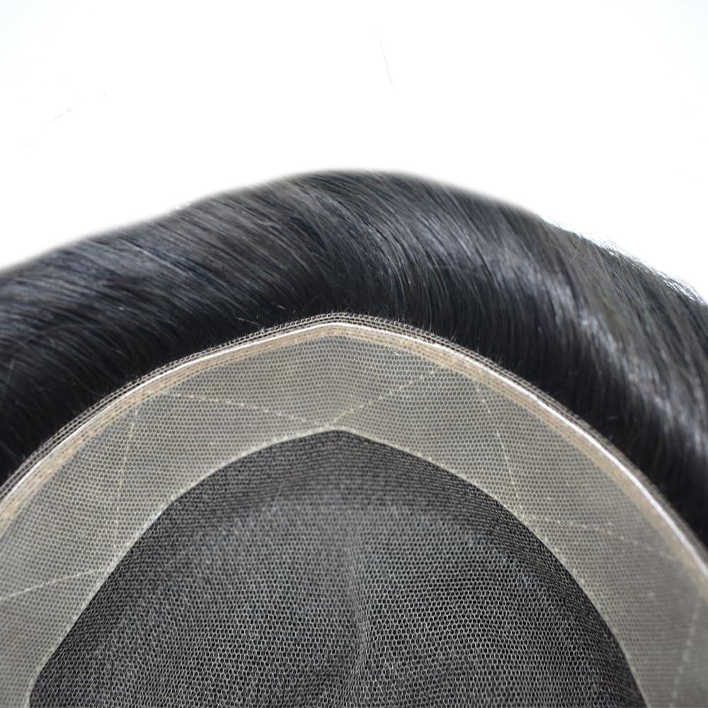 Hair Wonders Hair Wonders Toupee For Men Hair System Swiss Lace Real Human Hair System For Men Mens Toupee Human Hair Poly Men Hair Replacement Hairpiece For Men6x9 Medium light density 1# JET BLACK