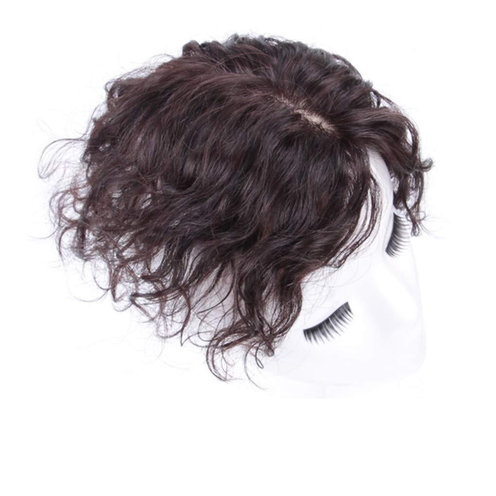 LXUE 7x10cm Mono Human Hair Toppers for Women, Clip in Curly Wiglet Hairpieces for Thinning Hair (10" Dark Brown)