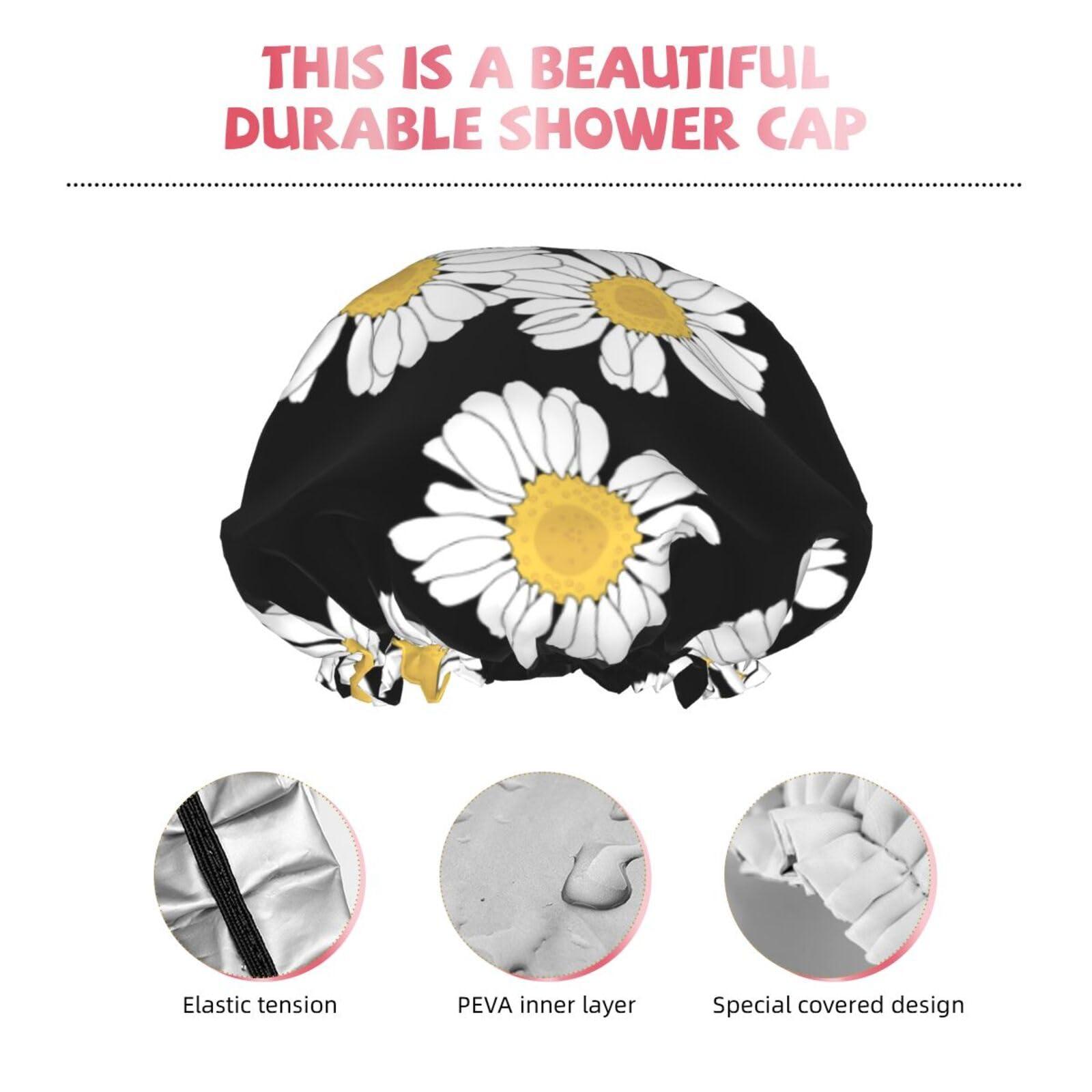 KArFri Flower Large Shower Cap For Women Men Reusable Shower Caps Waterproof Shower Cap For Braids & Long Hair shower bonnet with PEVA lined&Elastic Band Fashion showercap