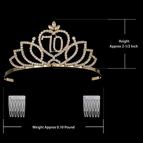 YZHSTONE YZHSTONE Female Queen 70th Birthday Tiaras Crowns Gold Women 70th Birthday Prom Queen Tiaras Crowns