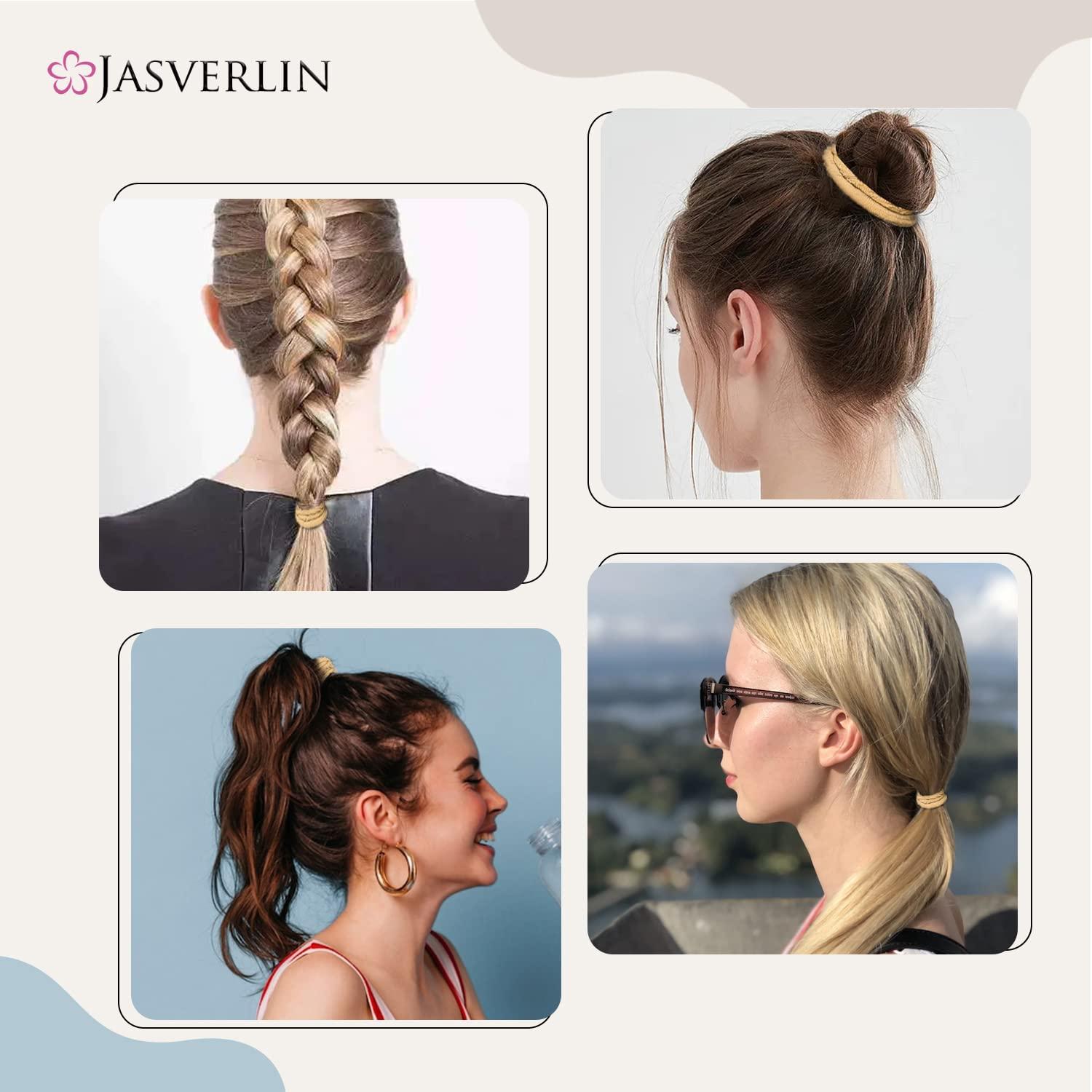 JASVERLIN JASVERLIN Blonde Hair Ties Elastic for Women, No Metal 4mm Hair Tying Bands Ponytail Holders for Braided Thick Long Straight Styling Accessories 50 Pieces (Sandy Blonde)
