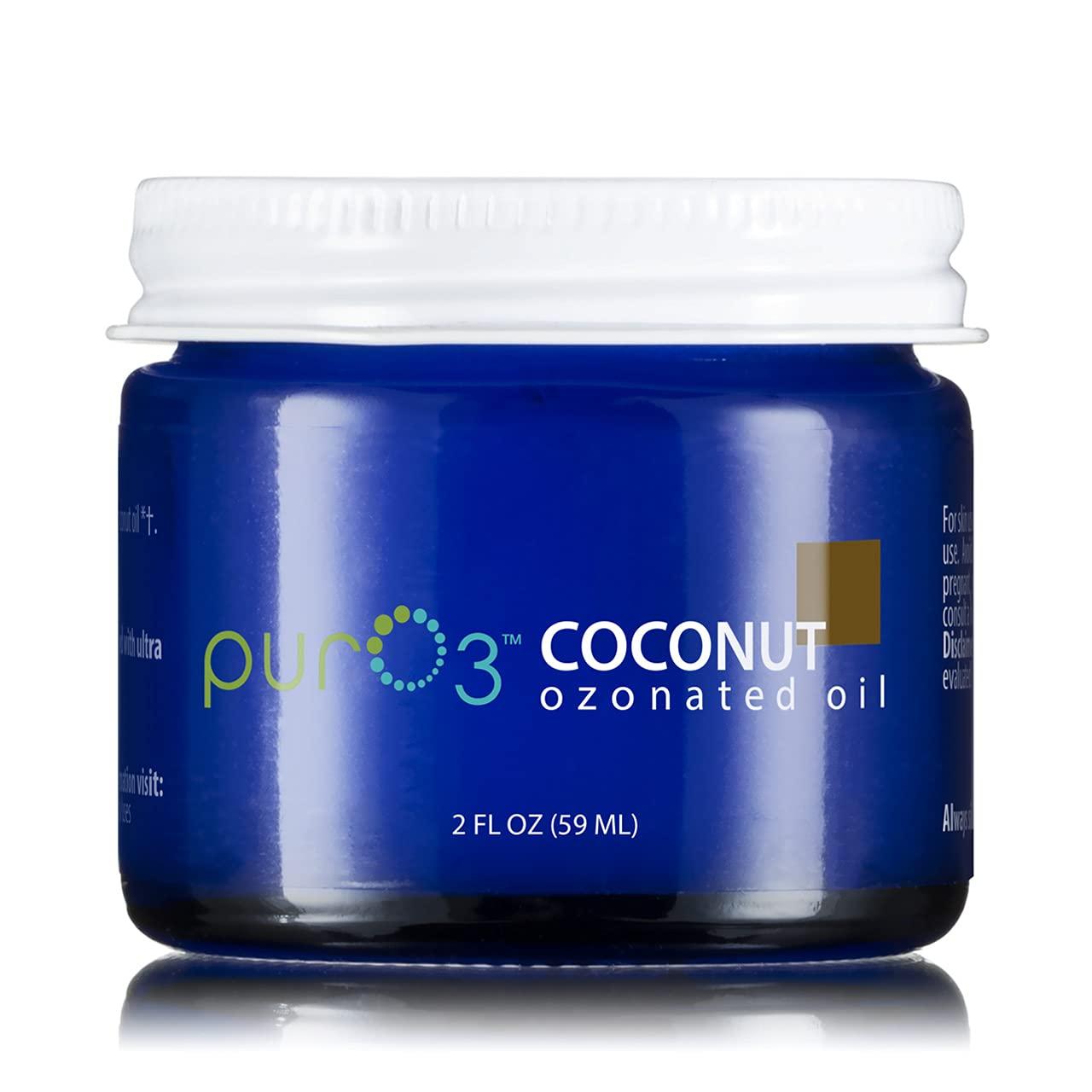 Pur O3 Pur O3 Fully Ozonated Coconut Oil - Pure, Natural, Organic Coconut Ozonated Oil - Coconut Oil Skin Care from Ozontate, Oxygenated Coconut Oil - Ozone Oil in a Glass Jar, 2 oz