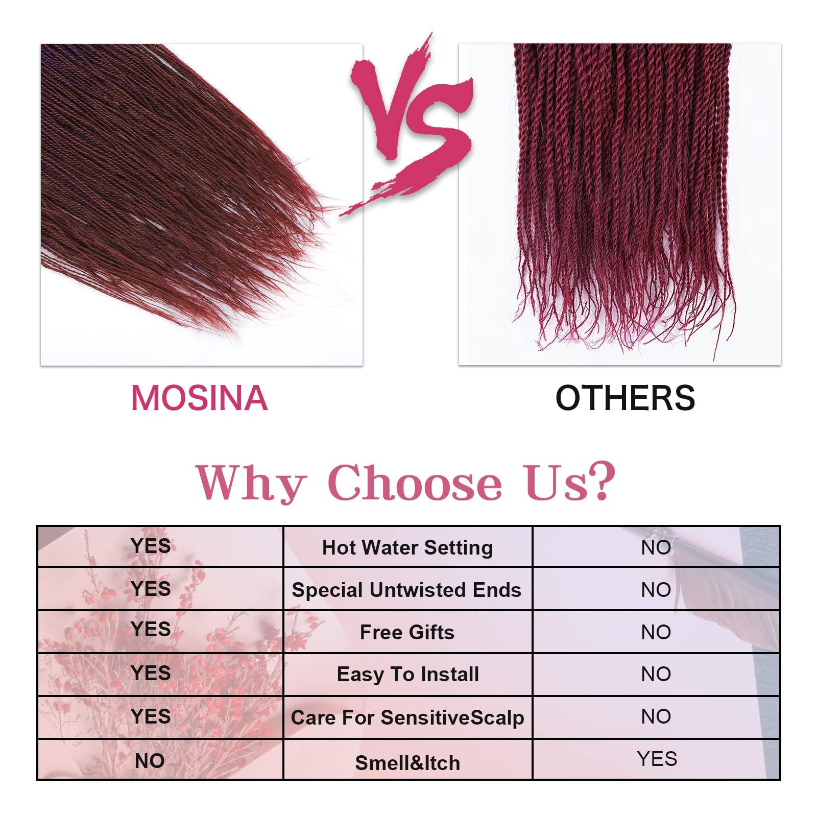 MOSINA Red Crochet Hair For Women, Senegalese Twist Crochet Hair 18 Inch Pre Looped Professional Synthetic Braiding Hair 8 Packs Twist Hair 35 Strands/Pack (18 Inch 1B/BUG)