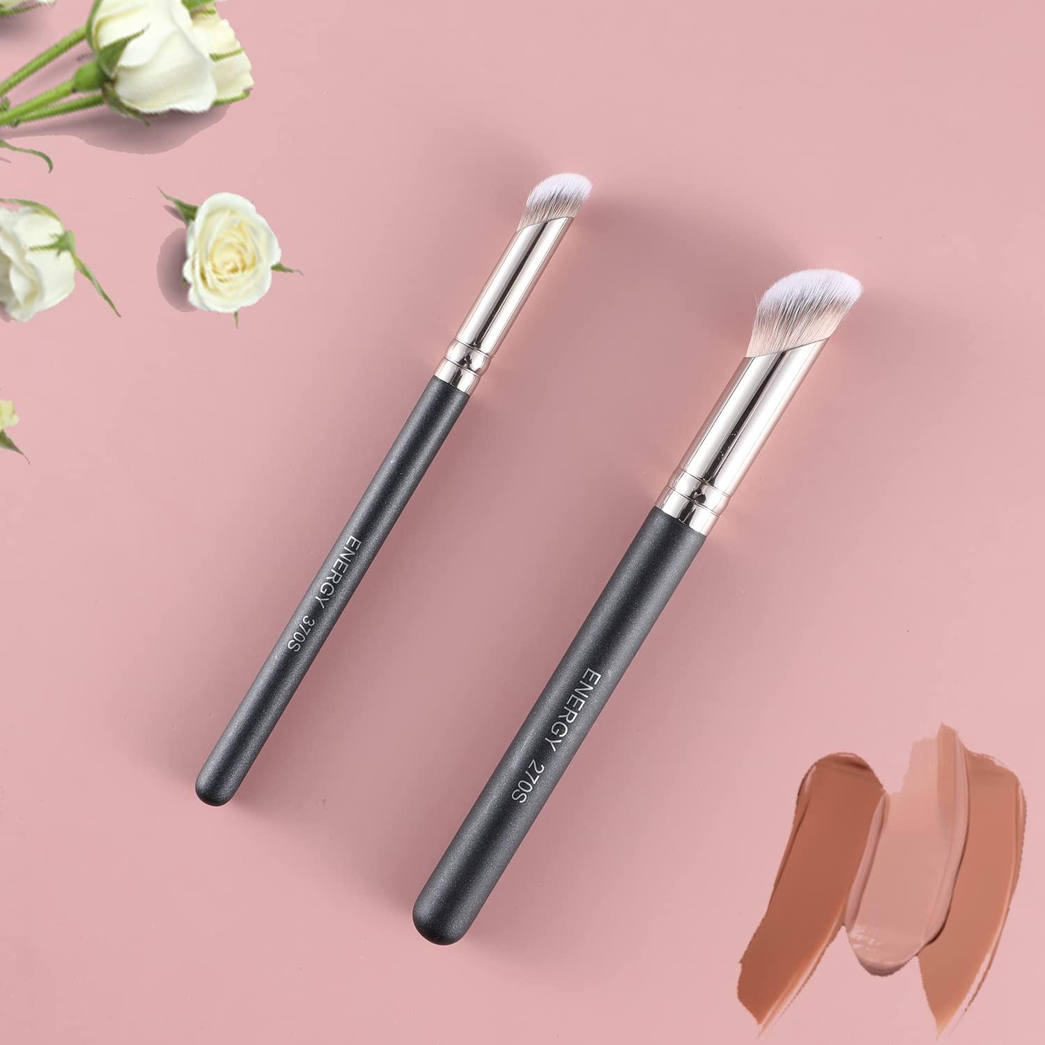 ENERGY ENERGY Foundation Brushes Set - Angled Brush & Mini Concealer Brush Premium Synthetic Eye Makeup Bushes for Blending Liquid Foundation Cream Powder Cosmetics 270S/370S