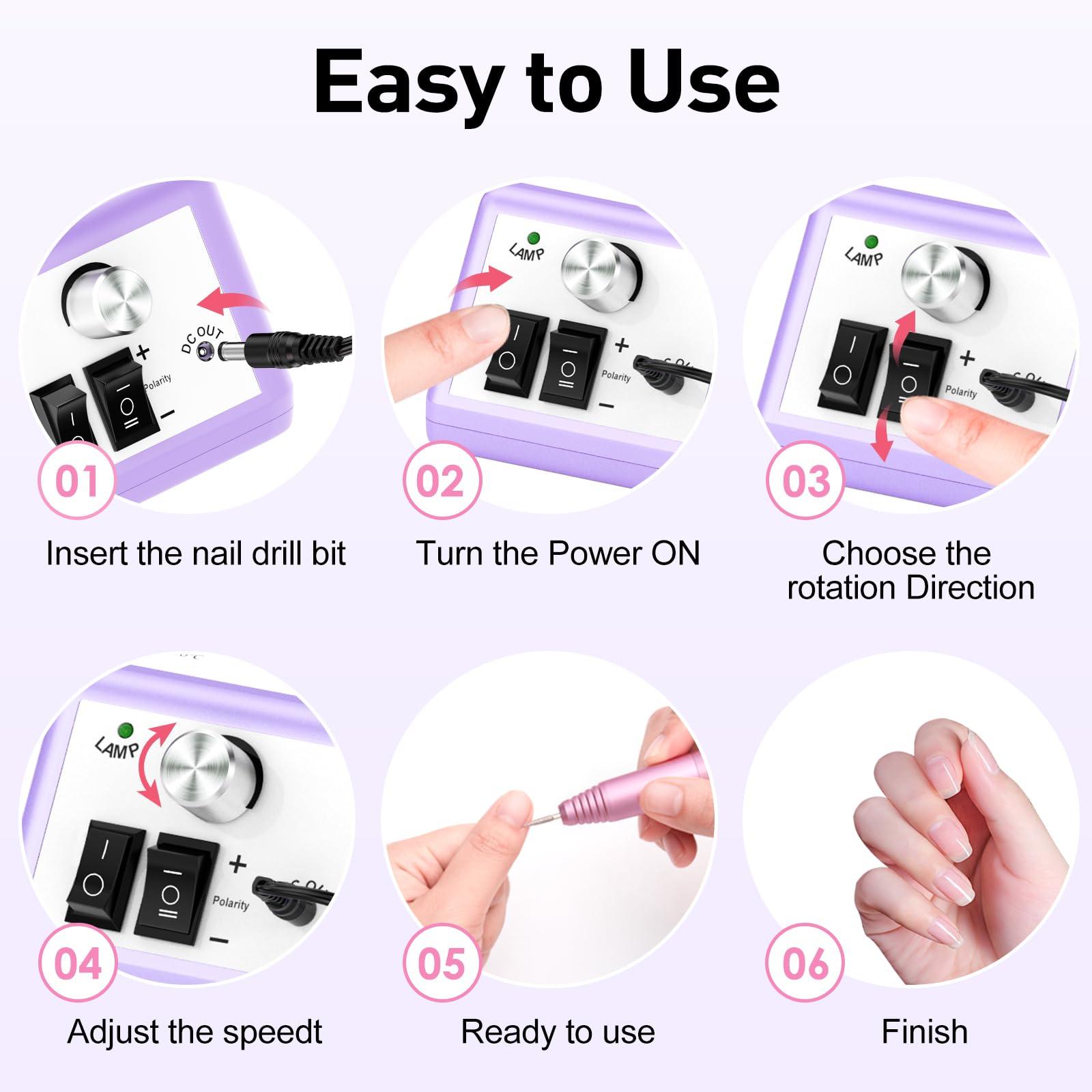 JIASHENG JIASHENG Professional Nail Drill, 20000rpm Electric Nail Drill Machine, Electric Nail File Drills for Acrylic Nails Gel Nails Manicure Pedicure Tools for Salon Use, Violet
