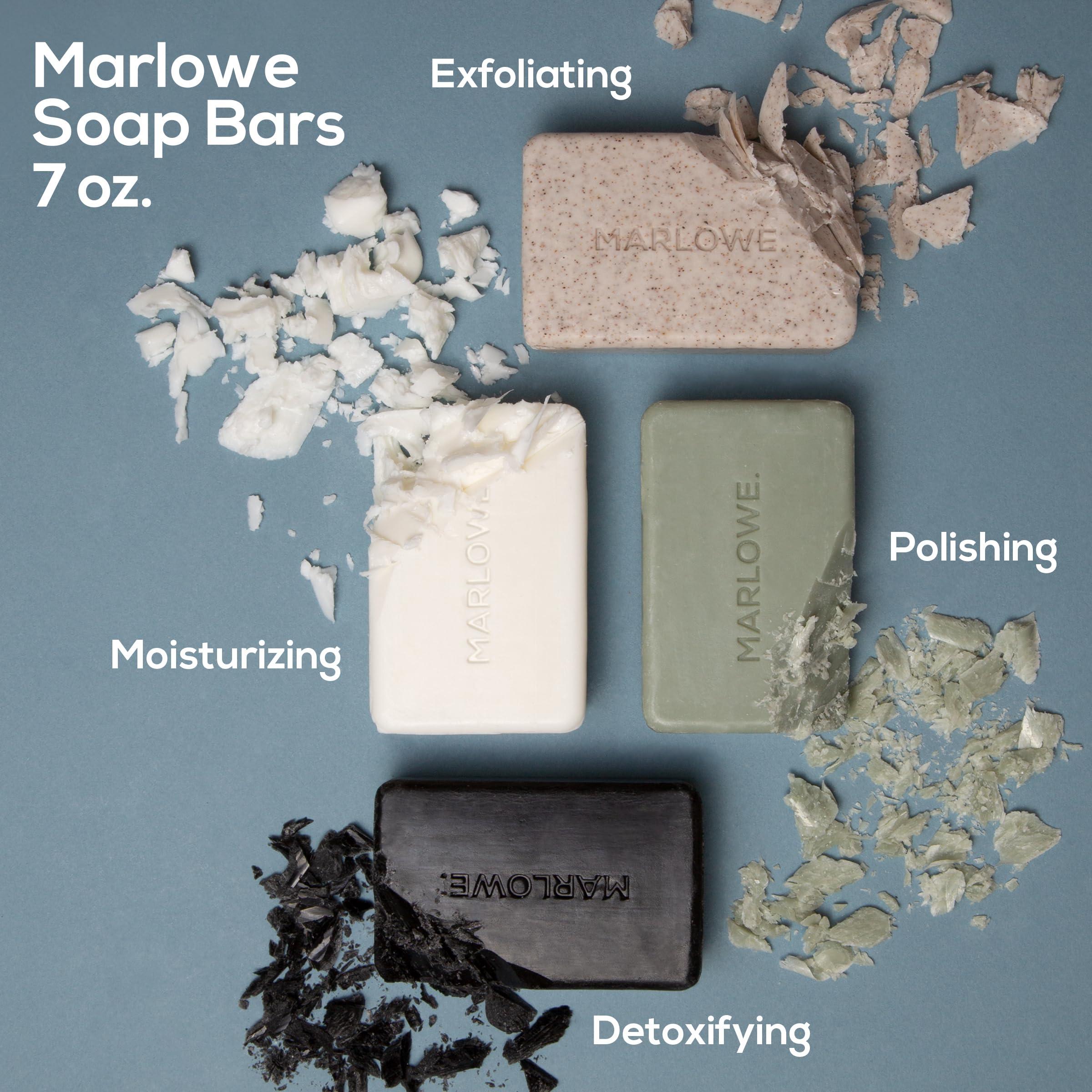 MARLOWE. M BLEND MARLOWE. No. 102 Men\'s Body Scrub Soap 7 oz (3 Bars) Warm Santal Scent, Best Exfoliating Bar for Men, Made with Natural Ingredients, Apricot Seed Powder, Shea Butter, Olive Oil, Green Tea Extracts