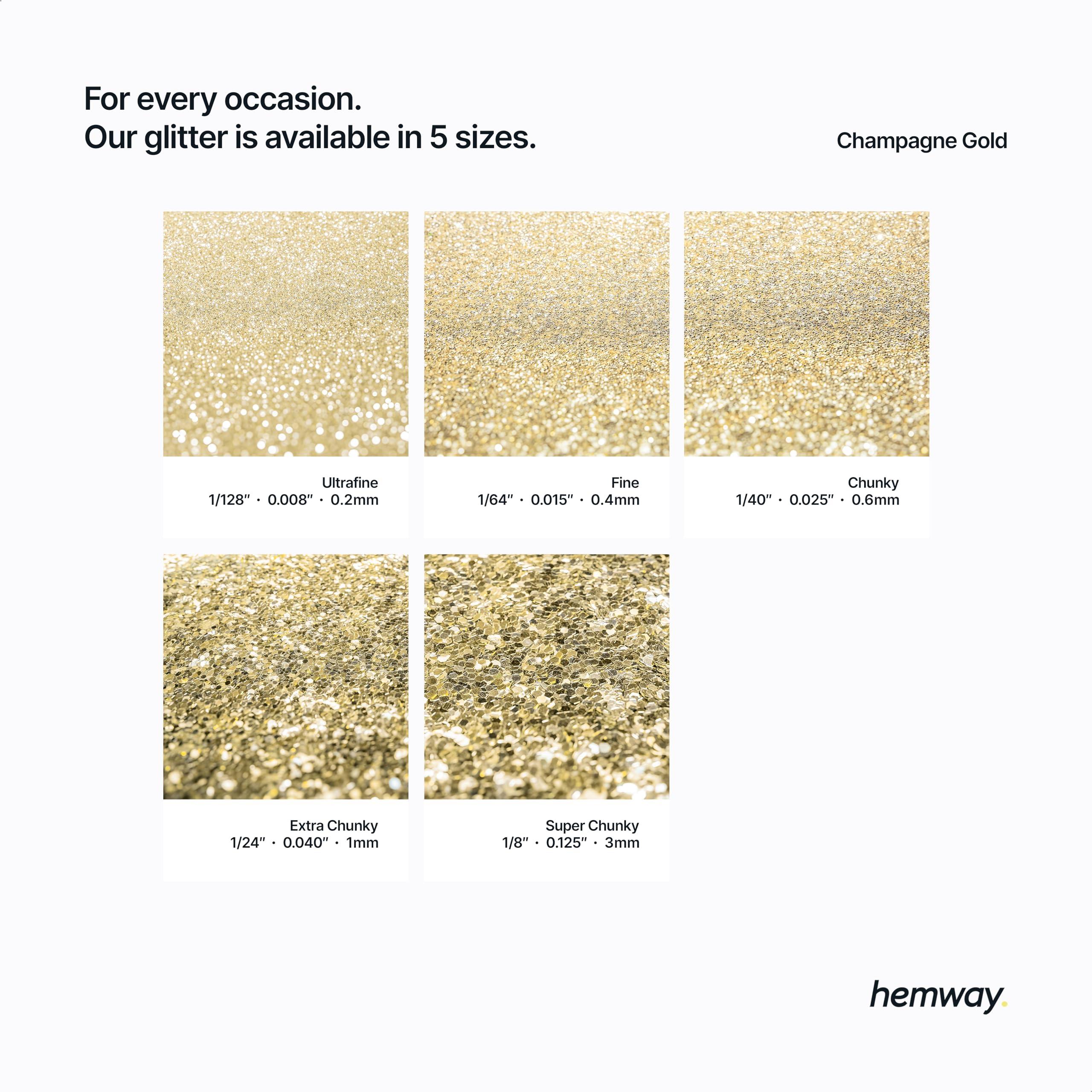 Hemway Hemway Eco Friendly Ultra Sparkle Glitter 100g / 3.5oz - Biodegradable Vegan Cosmetic Safe for Craft Face Hair Nail and Festival Makeup - Chunky (1/40" 0.025" 0.6mm) - Champagne Gold