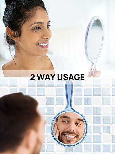 OMIRO OMIRO Hand Mirror, Double-Sided Handheld Mirror 1X/3X Magnifying Mirror with Handle, Pack of 1 (Transparent Blue)