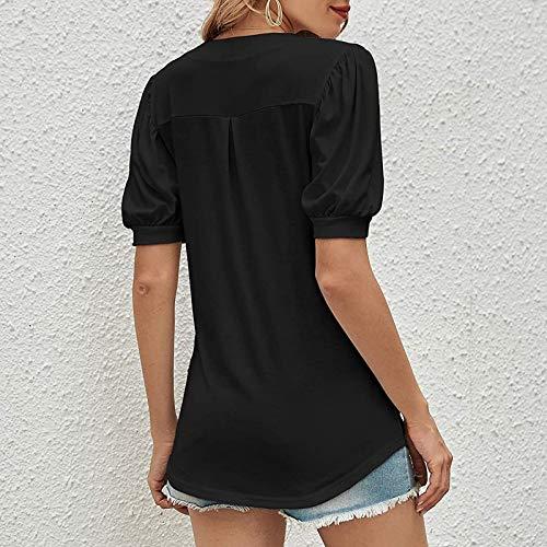 niaanieaie Women's Tops T-Shirt Cute Summer Printed Shirt Tunic Top Loose Casual Comfort Basic Rounded V Neck Stretch Funny Shirts(Black,XXL)